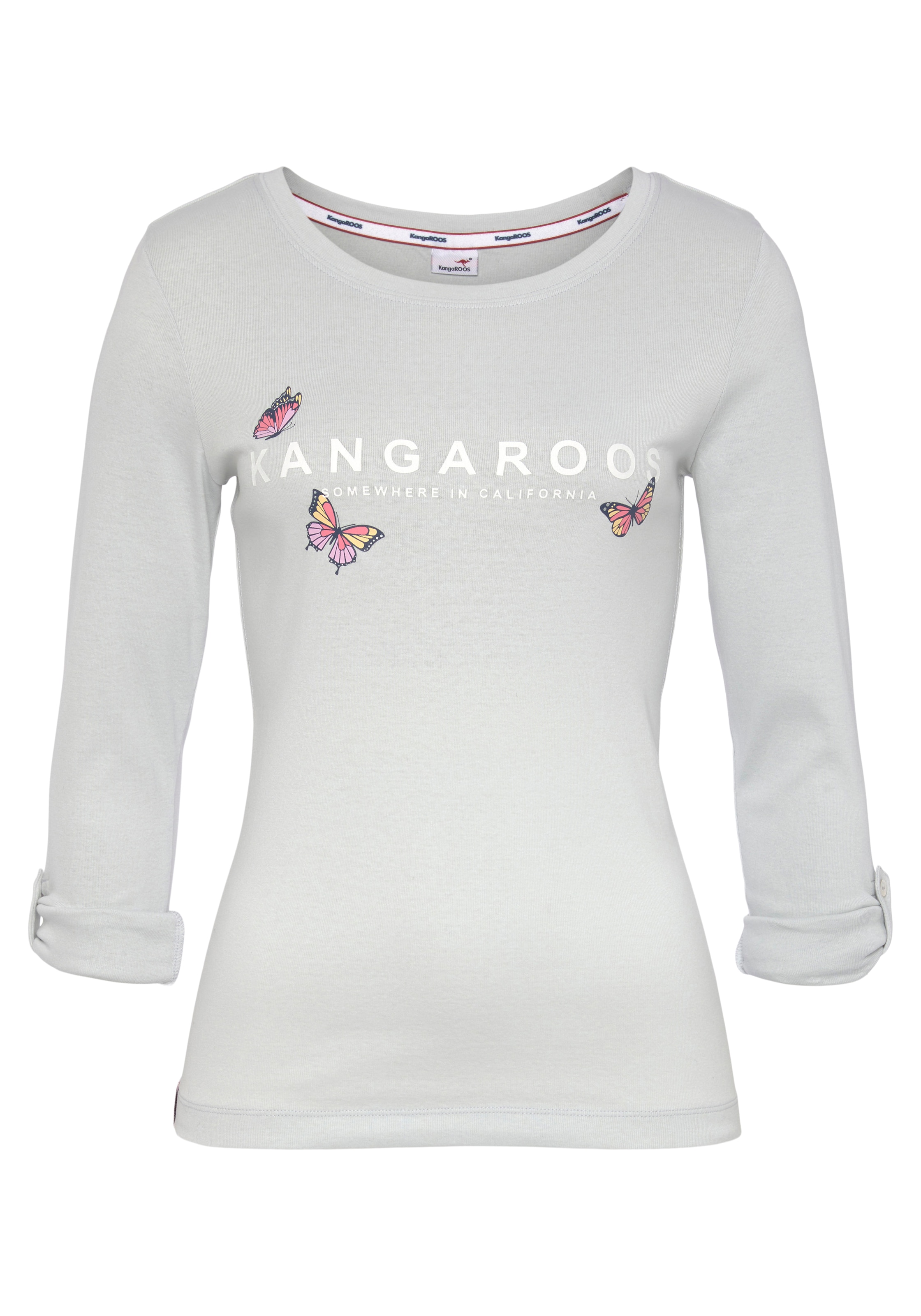KangaROOS Langarmshirt, krempelbare Ärmel, sehr figurbetonter Schnitt