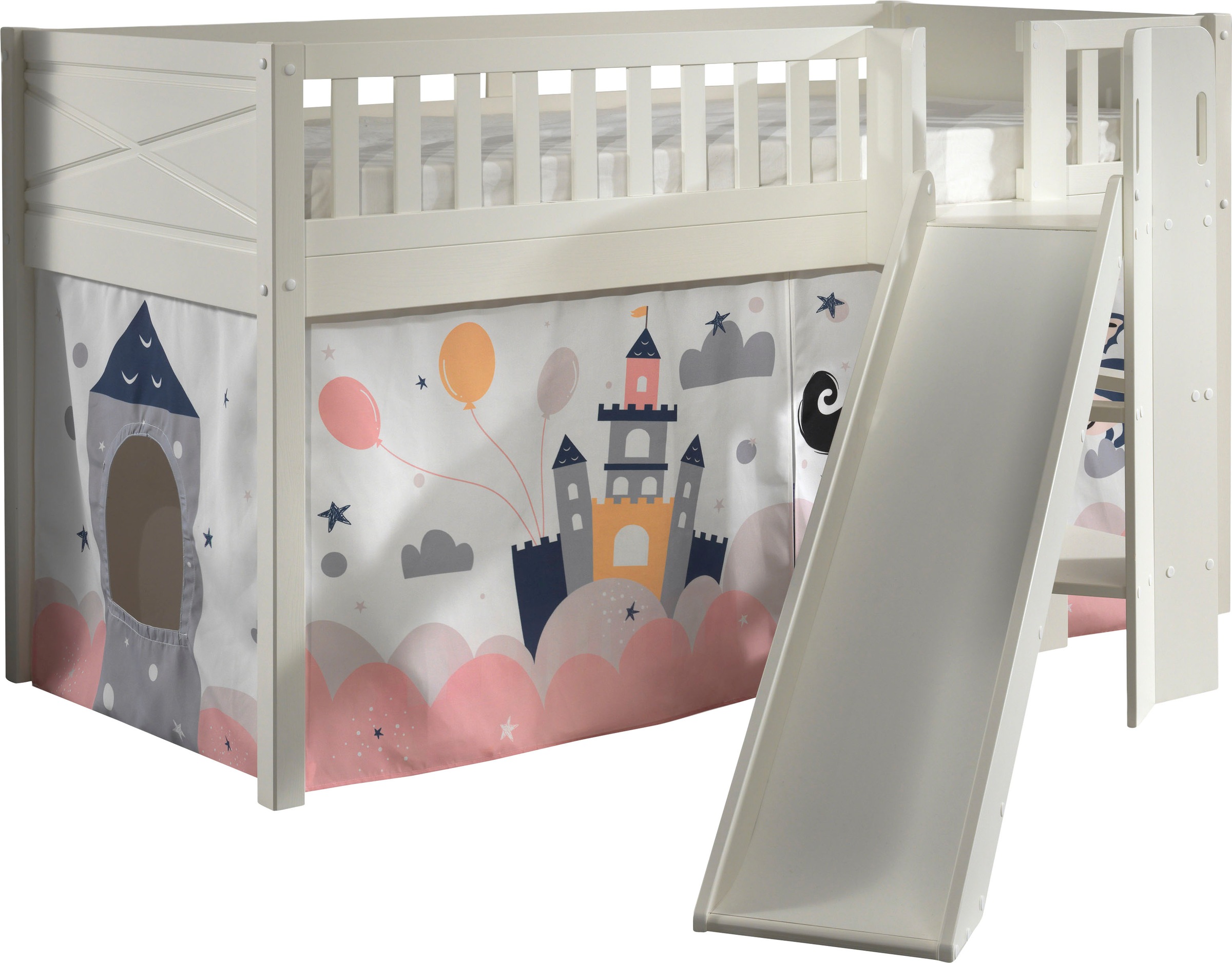 Vipack Hochbett "Scott, Spielbett, Kiefer massiv weiß lackiert, mit Rolllat günstig online kaufen