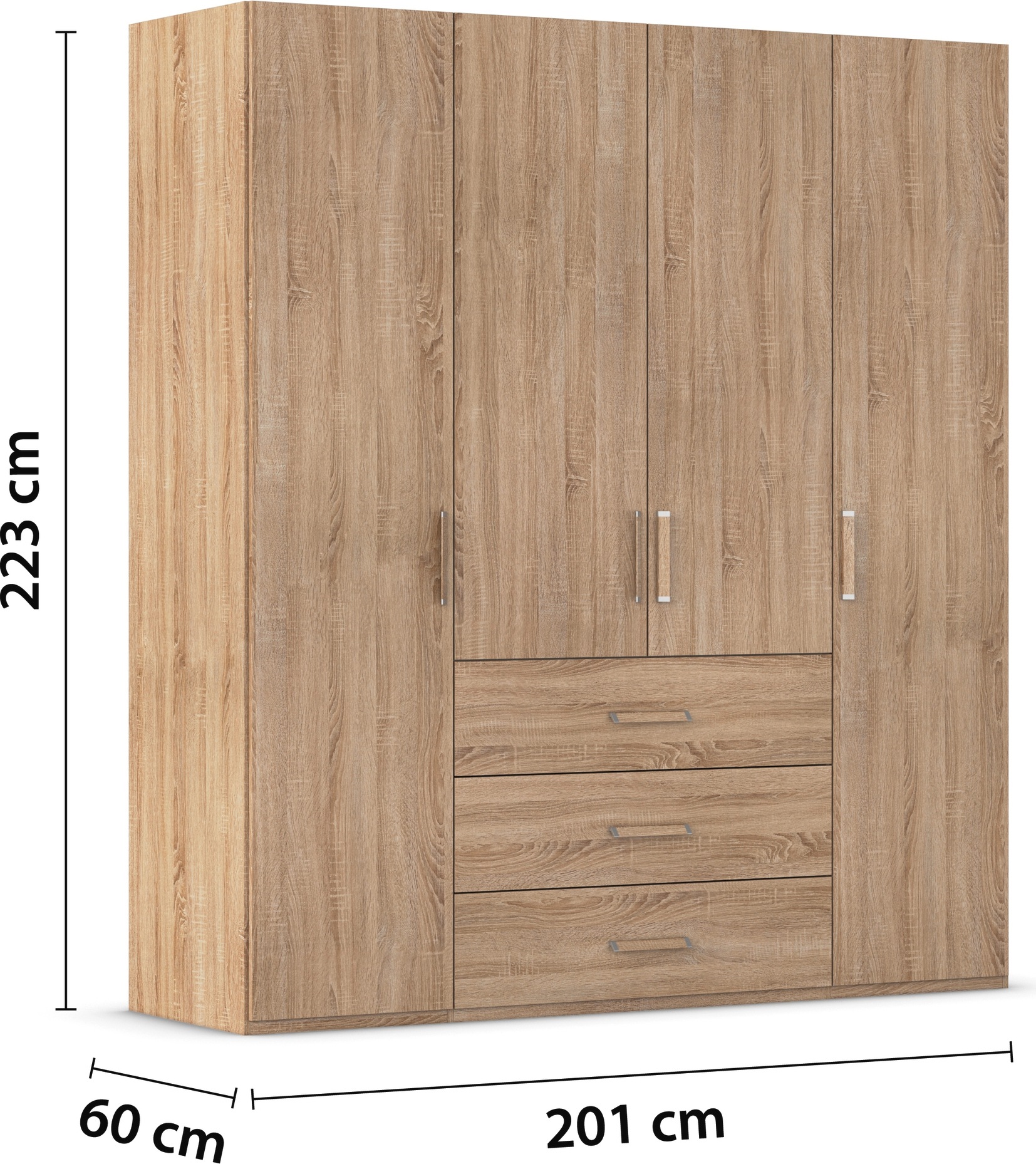 rauch Drehtürenschrank »Kleiderschrank Schrank Garderobe Schlafzimmerschrank EVELYN«, (in 2 Höhen 197 oder 210 cm erhältlich), in elegantem Stil mit Schubladen 3 Breiten und 2 Höhen MADE IN GERMANY