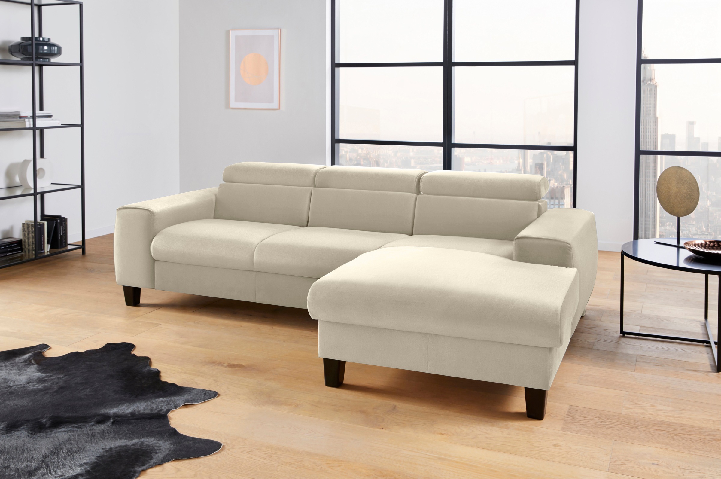 COTTA Polstergarnitur »Morven L-Form«, (Set), Set bestehend aus: Ecksofa mit Kopfteilverstellung & Hocker