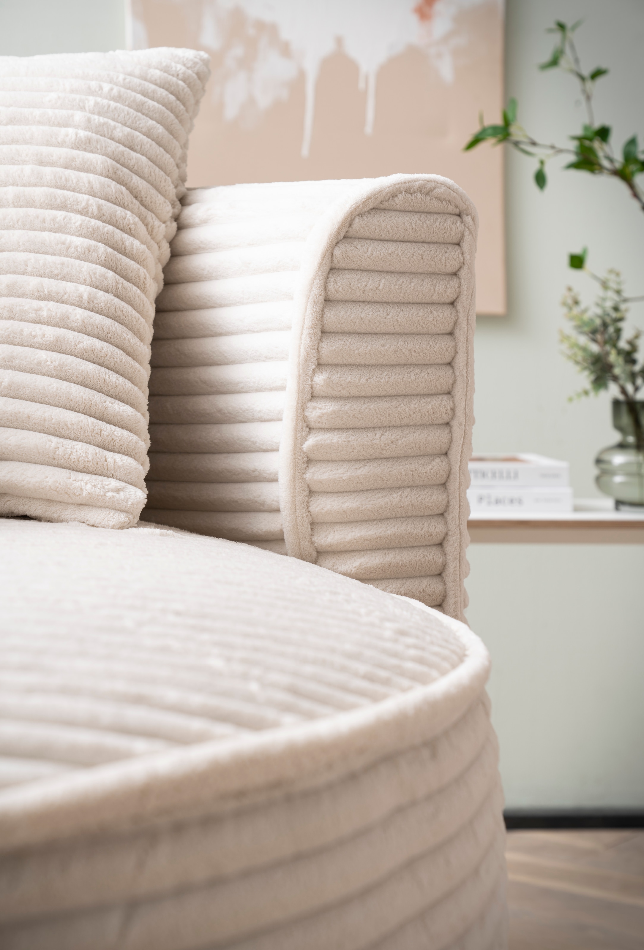 LeGer Home by Lena Gercke XXL-Sessel »ISALIE, Rundsessel mit Hocker, Lesesessel, Loveseat, Big-Sessel«, (Set), trendige Stoffe, mit 3 Zierkissen, große Sitzfläche