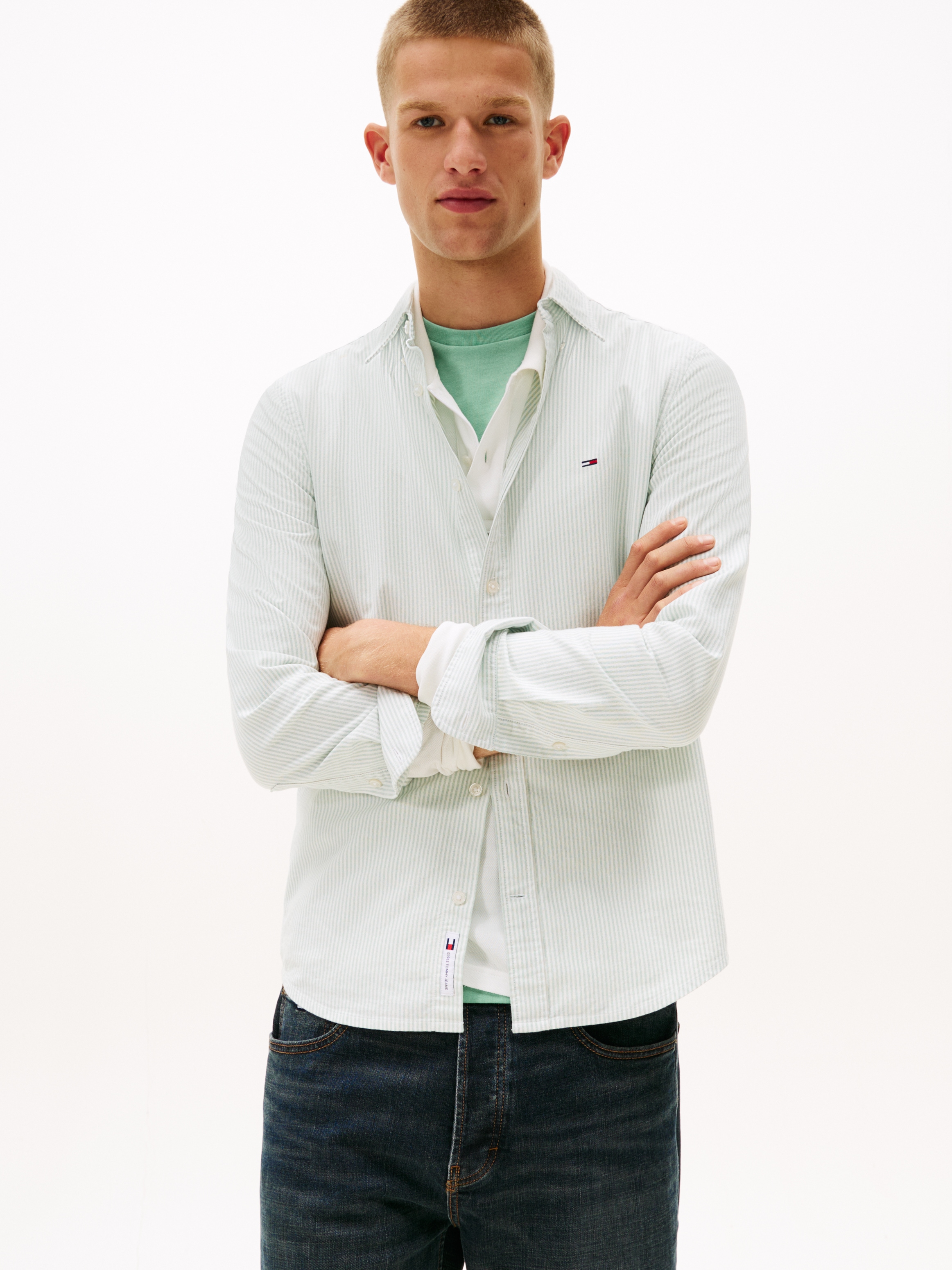 Tommy Jeans Langarmhemd »TJM SLIM STRIPE OXFORD SHIRT EXT« Mit Button-Down-Kragen