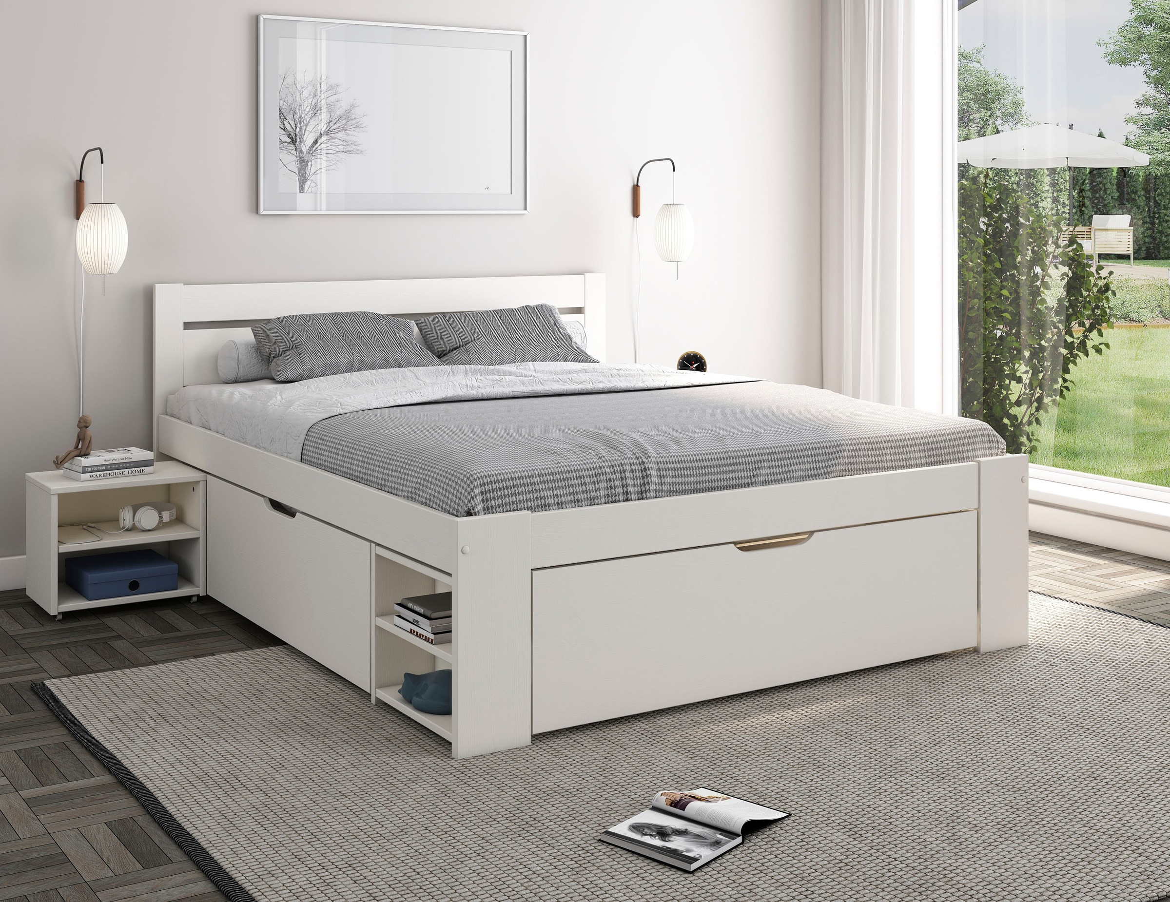 Home affaire Massivholzbett »"HANNES " mit Schubladen und Regalen, Nachtsch günstig online kaufen