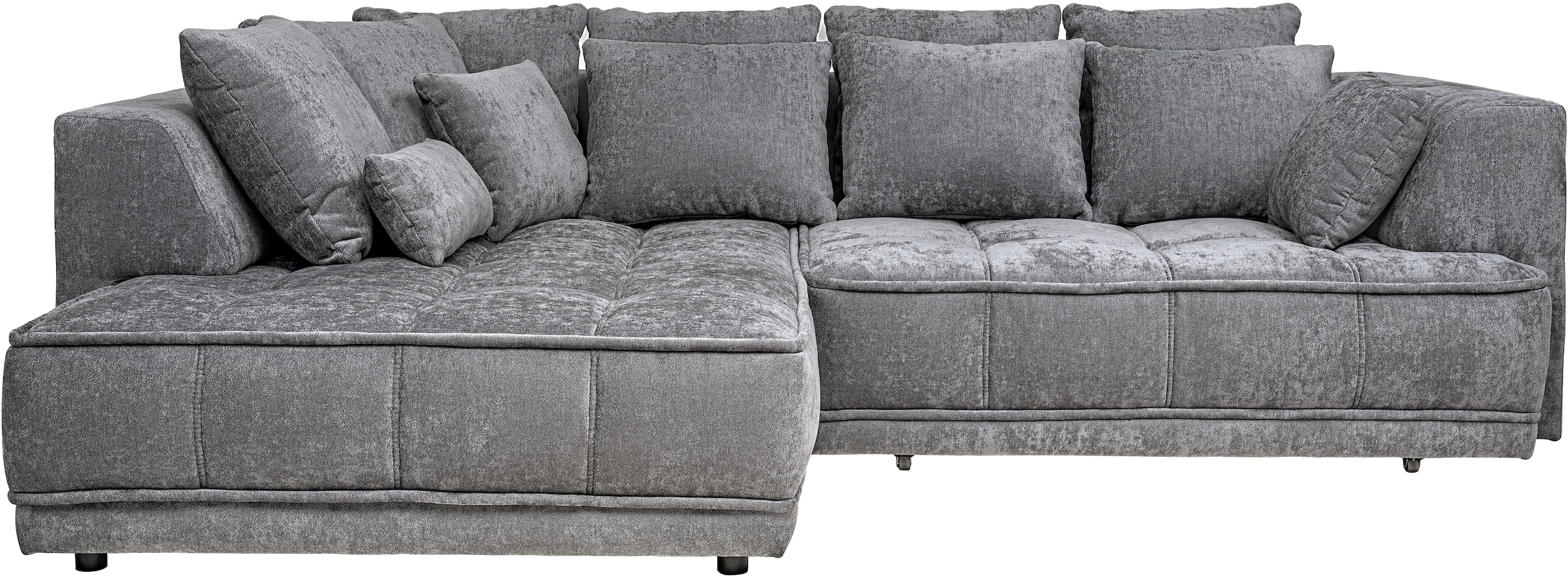 WERK2 Ecksofa »Tiga, Komfortsofa mit elekt. Auszugsfunktion, bequem, L-Form« Pure Wohlfühlgarantie: Ausziehbare Sitztiefe, XXL-Ottomane & Kissen.