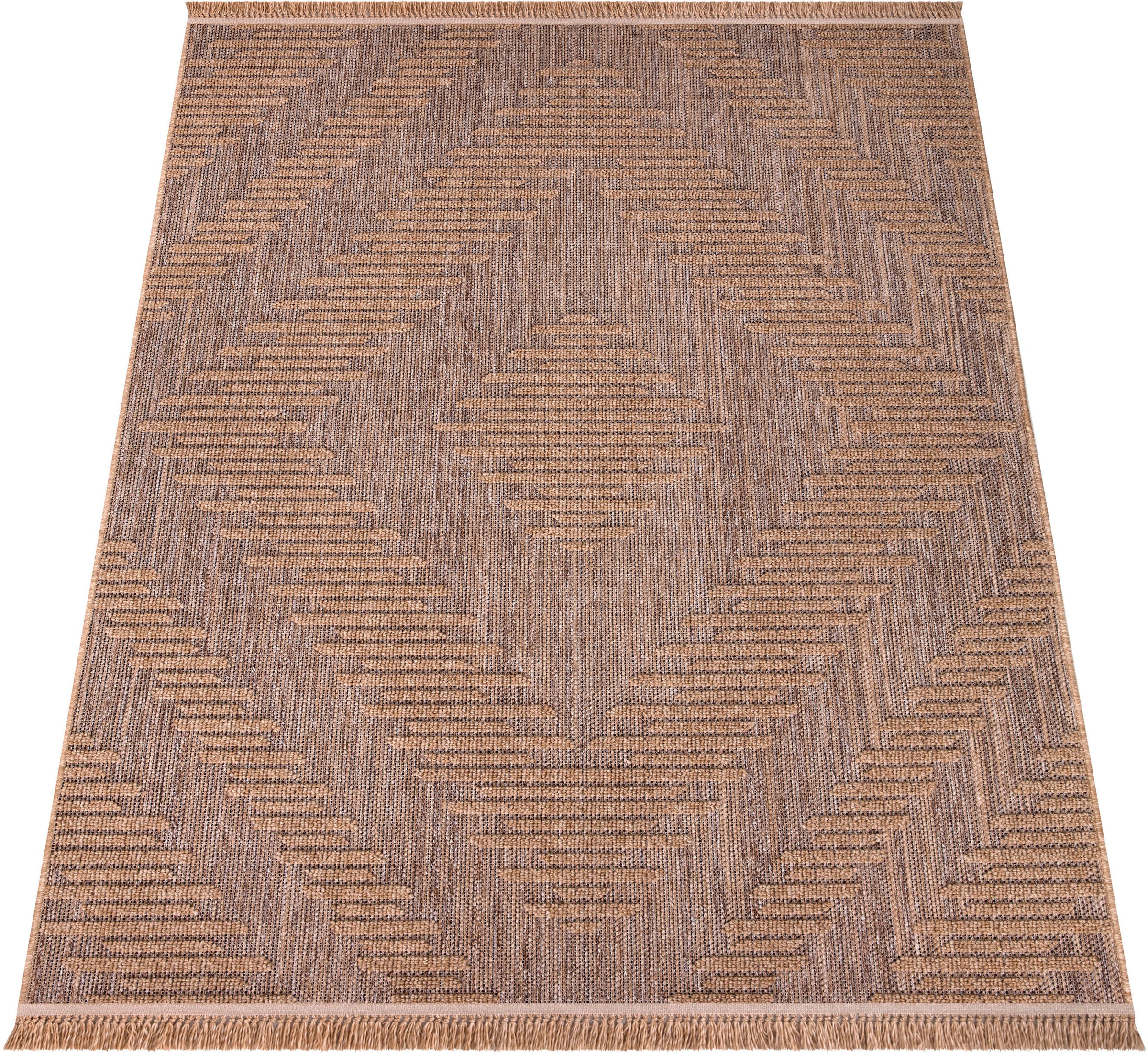 Paco Home Teppich »Cologne 494«, rechteckig, 11 mm Höhe, Flachgewebe, meliert, Rauten Motiv, mit Fransen, Outdoor geeignet