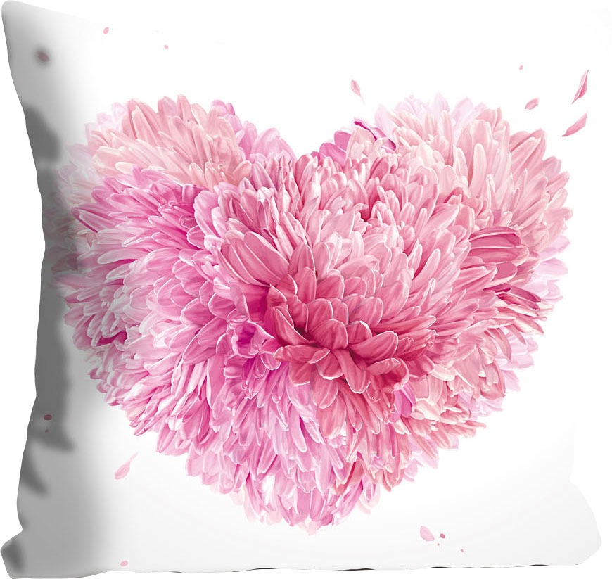 queence Dekokissen »Flower Heart«, Kissenhülle,Herz aus Blumen,Pink,Weißer günstig online kaufen