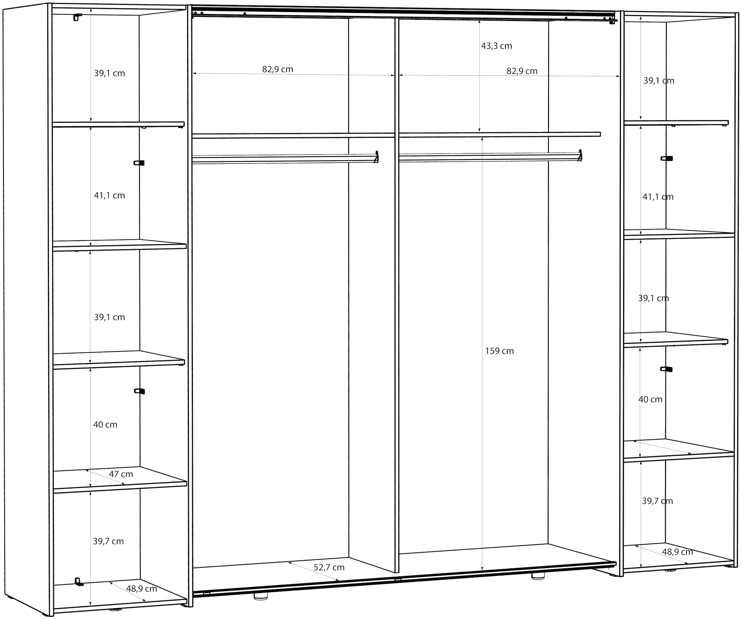 FORTE Kleiderschrank »Narago, OTTOs Choice, Kombischrank, TOPSELLER, Paneele  wechselbar« B/H/T ca. 270/210/61cm, Farbe Weiß auch mit Spiegeln,  Schwebetüren in Kombination mit Drehtüren, Made in Europe