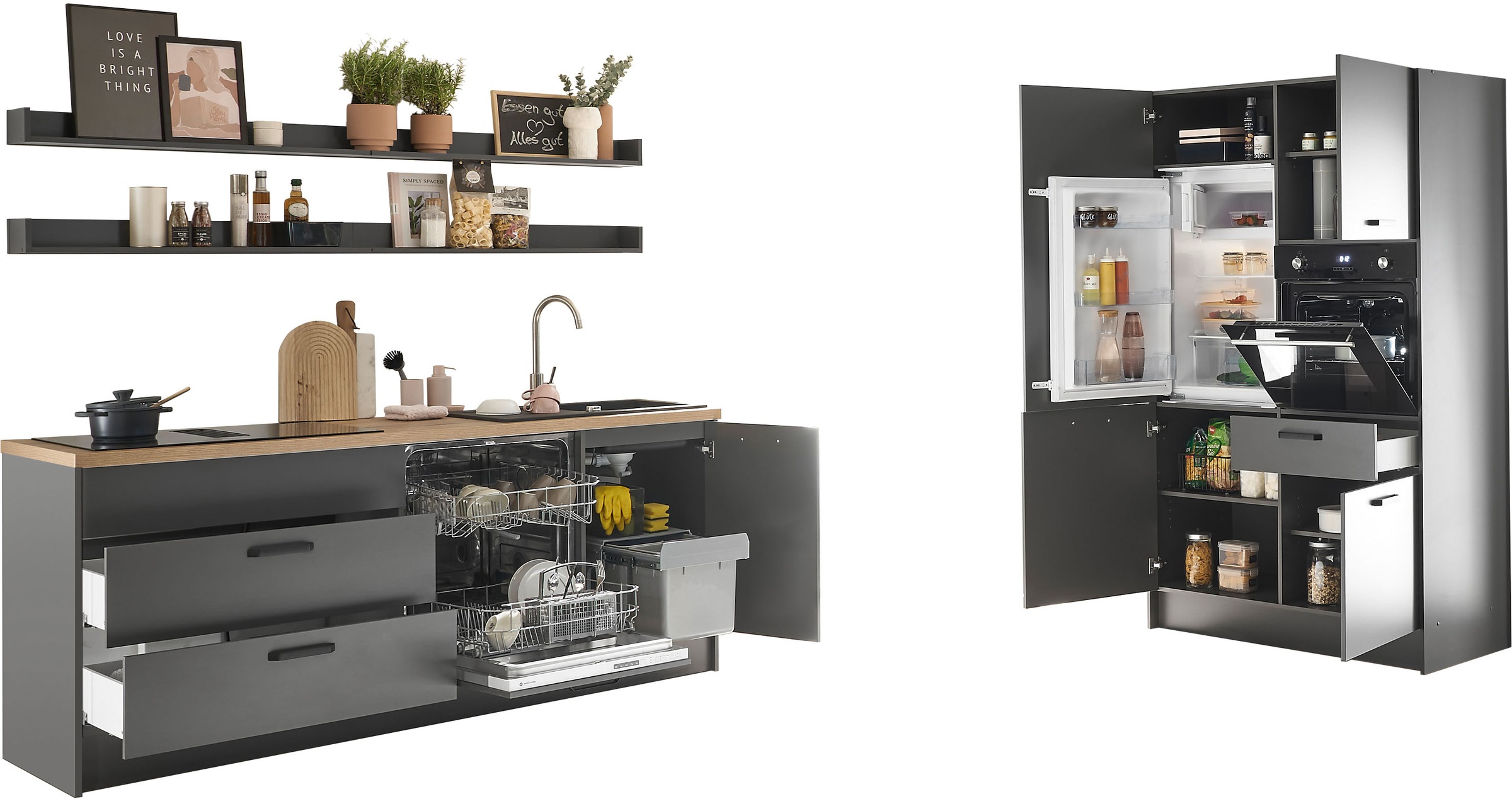 BASIC by Balculina Küchenzeile »Mykonos, Küchenzeile BxHxT 326x205x60«, Breite 326 cm, wahlweise mit E-Geräten, mit Softclose-Funktion
