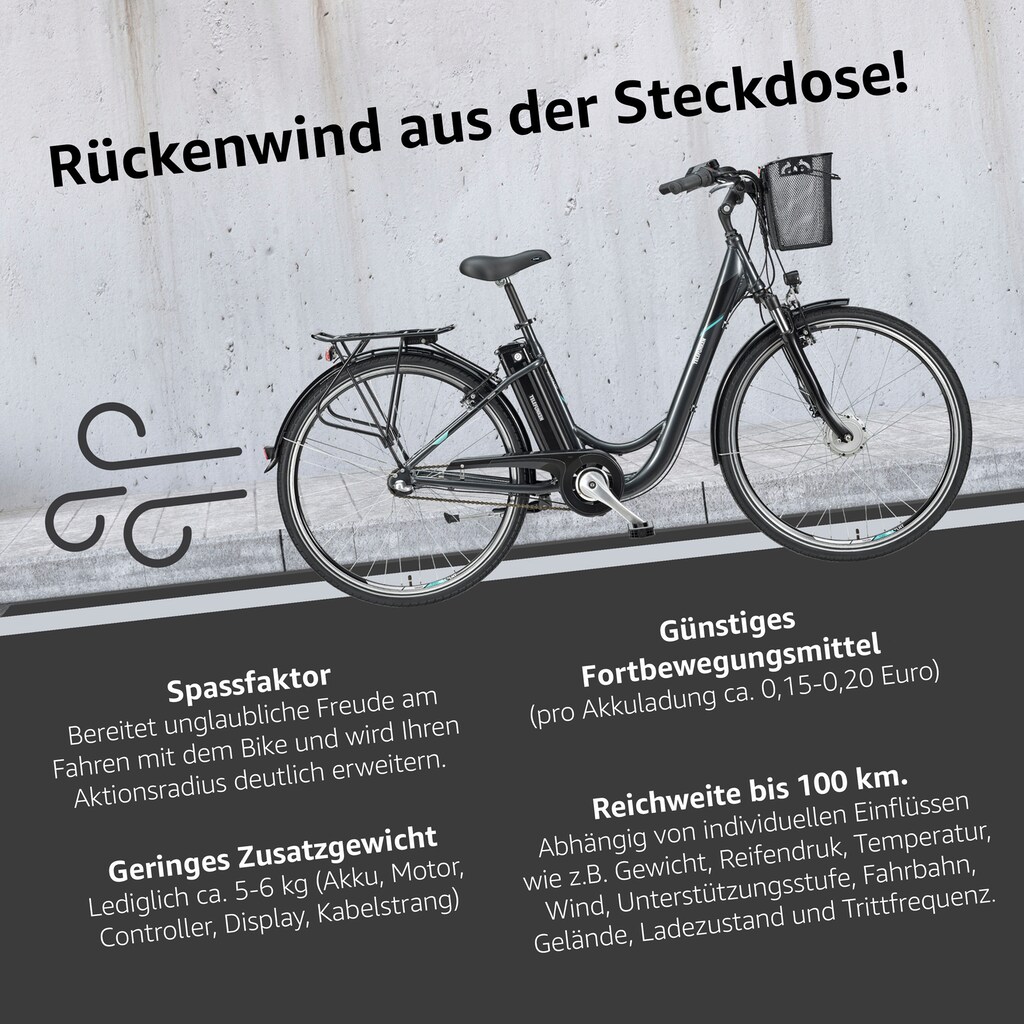 Telefunken E-Bike »Multitalent RC830«, 3 Gang, Shimano, Nexus, Frontmotor 250 W, mit Fahrradkorb, ebike Damen