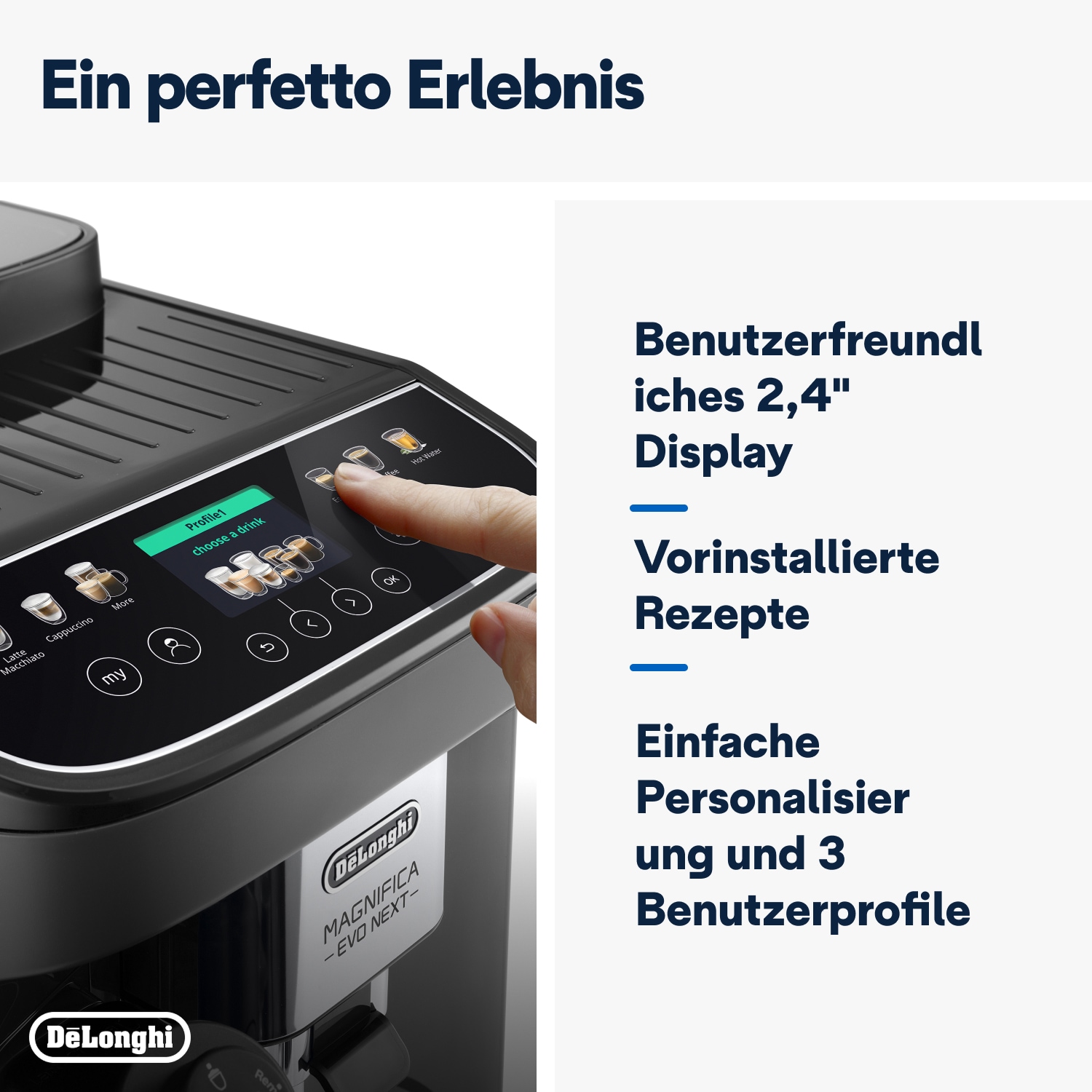 De'Longhi Kaffeevollautomat »Magnifica Evo Next ECAM310.60.GB, Barista-Genuss per Touch, grau« MyLatteFunktion, 3 Benutzerprofile, LatteCrema Milchsystem, 10 Rezepte