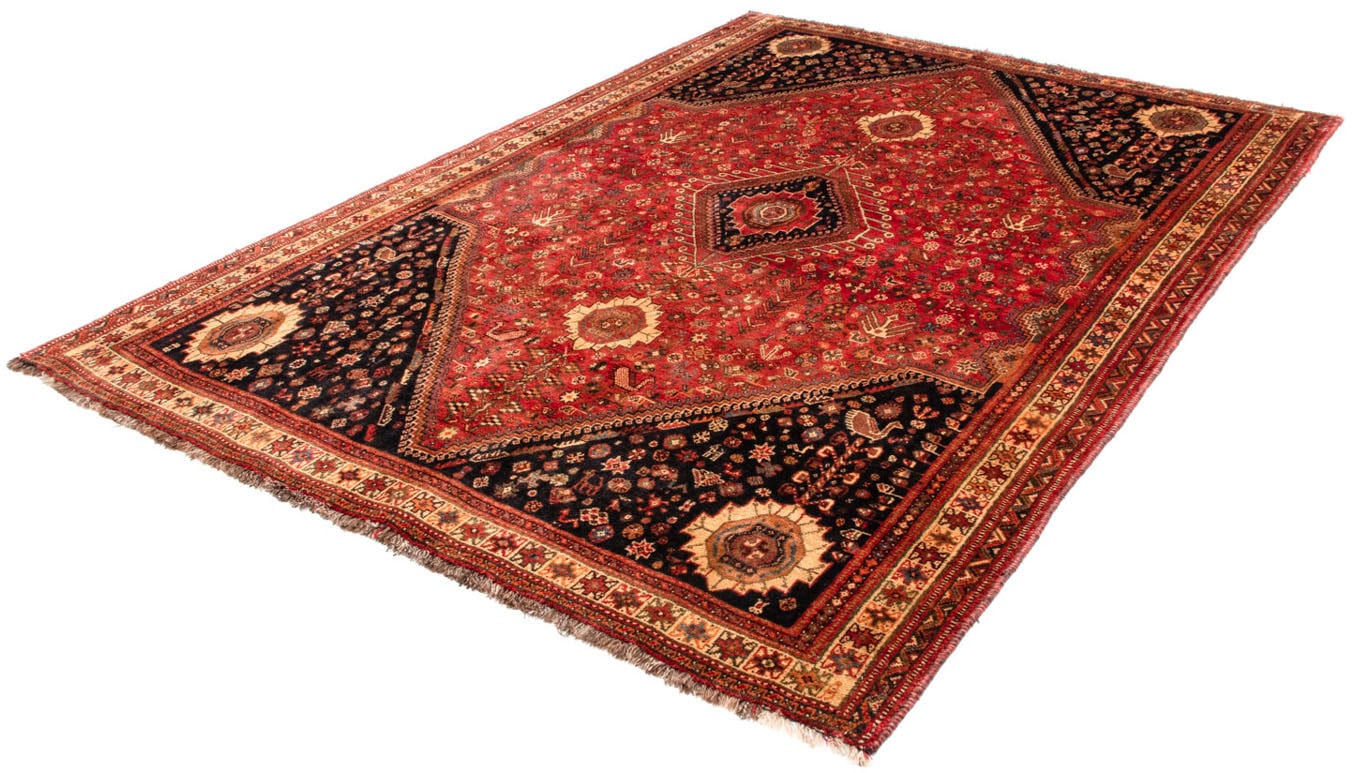 Wollteppich „Shiraz Medaillon Rosso 260 x 180 cm“, rechteckig, Unikat mit Zertifikat Rot 10 mm B/L: 180 cm x 260 cm – 10 mm