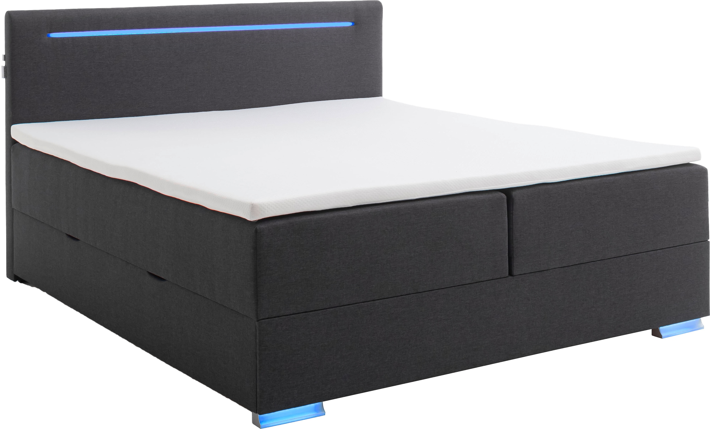 meise.möbel Boxspringbett »Las Vegas«, Füße und Kopfteil mit LED-Beleuchtung, mit Bettkasten und Topper