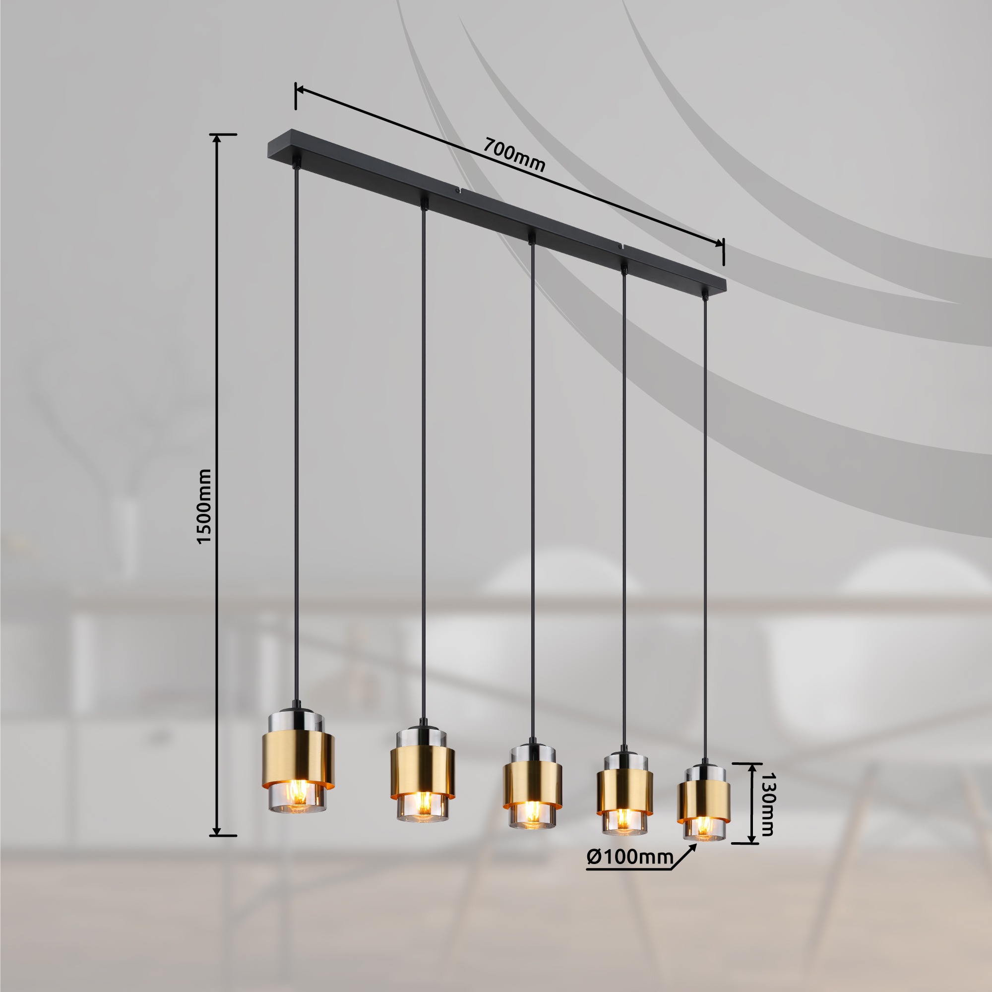 GLOBO LIGHTING Hängeleuchte »MILLEY« E27 1 Stk. Hängeleuchte Schwarz, Rauchglas, Messingring, E27