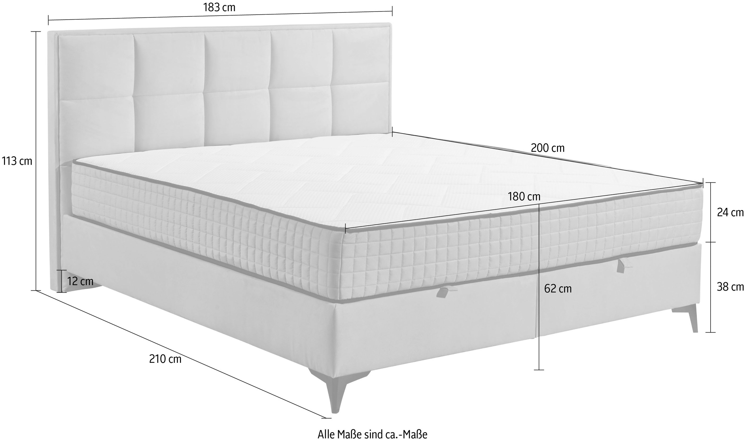 ED EXCITING DESIGN Boxbett »Monroe inkl. Bettkasten, erhältlich in den Breiten 160cm & 180cm« Duo-Matratze - feste Seite mit Kokosmatte