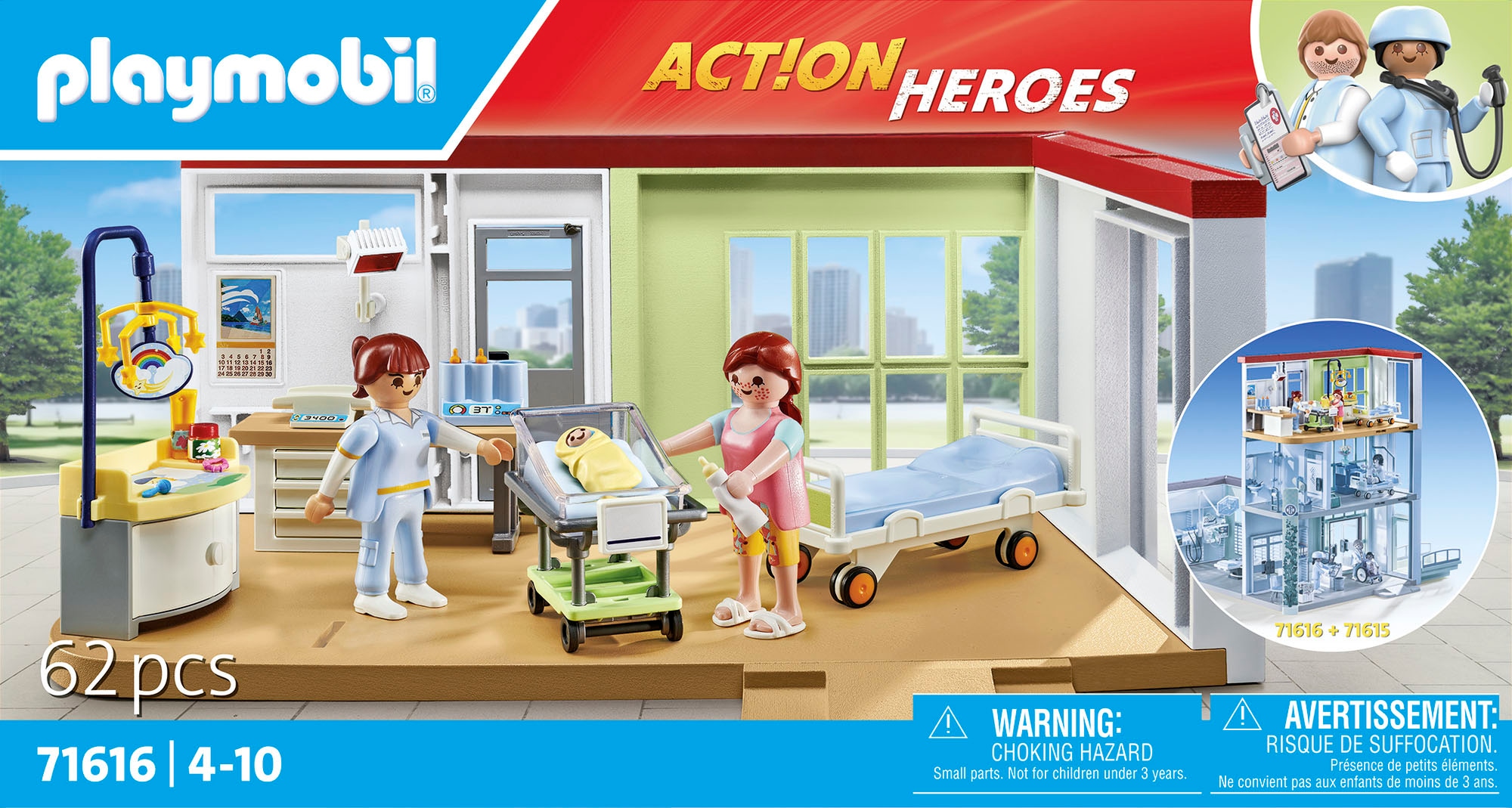 Playmobil® Konstruktions-Spielset »Entbindungsstation (71616), Action Heroes«, (62 St.), Made in Europe