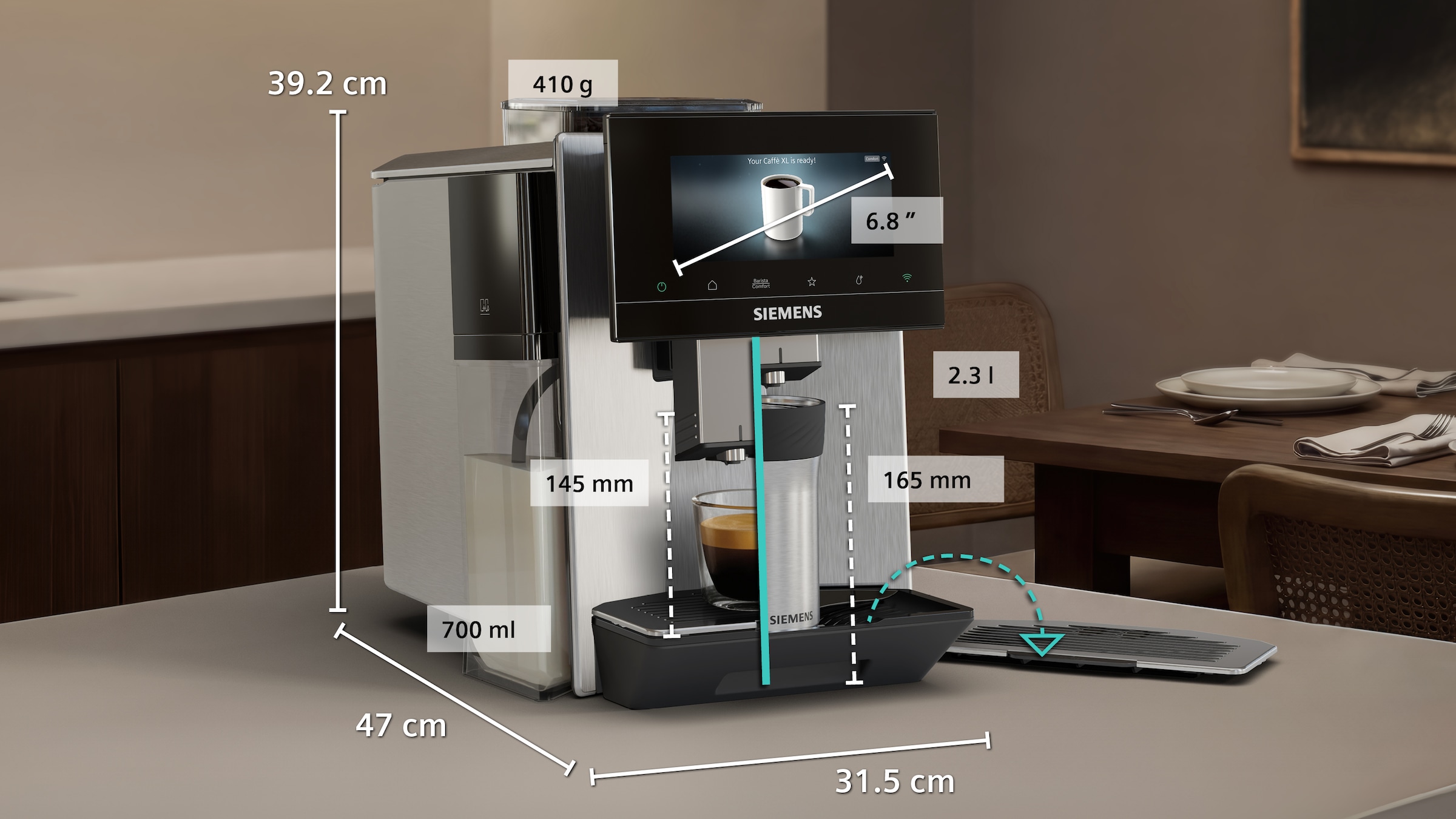SIEMENS Kaffeevollautomat »TQ923EZ3« farbiges 6.8'' TFT-Display, individuelle Aromaeinstellung, Edelstahl