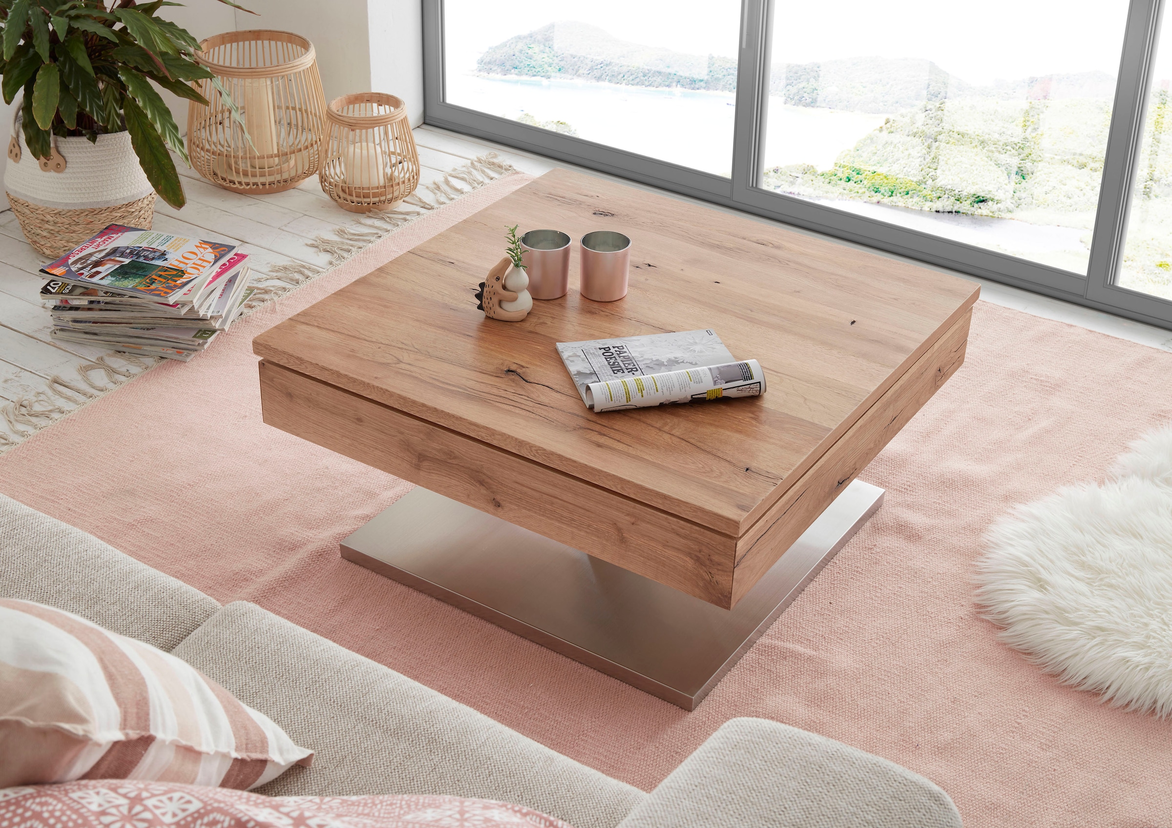 MCA furniture Couchtisch »Monrovia«, Tischplatte Raten auf mit bestellen Asteiche Innenfach, drehbar furniert