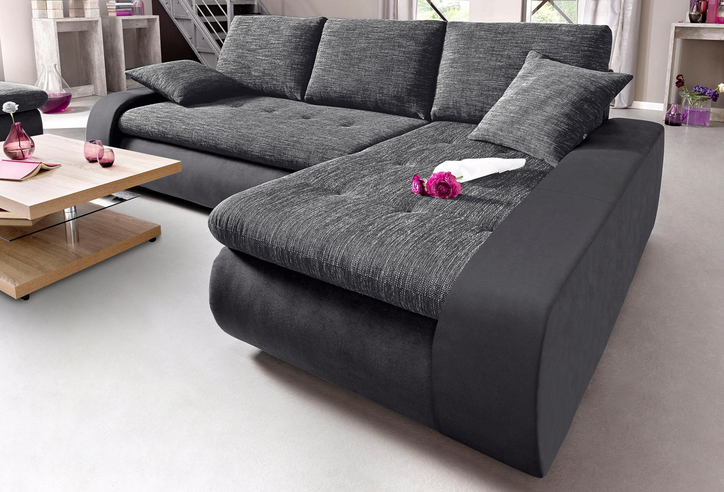 TRENDMANUFAKTUR Ecksofa »Indie, modern und bequem, Materialmix, L-Form«, wa günstig online kaufen
