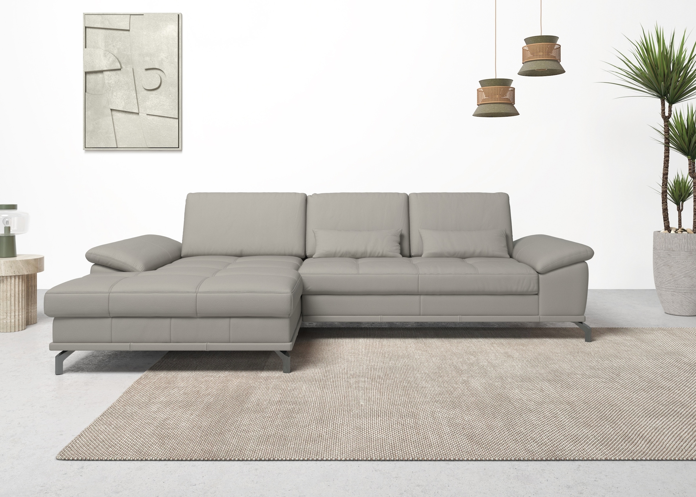 Places of Style Ecksofa Costello, mit Sitztiefenverstellung und Armlehnfunktion, incl. 3 Nierenkissen