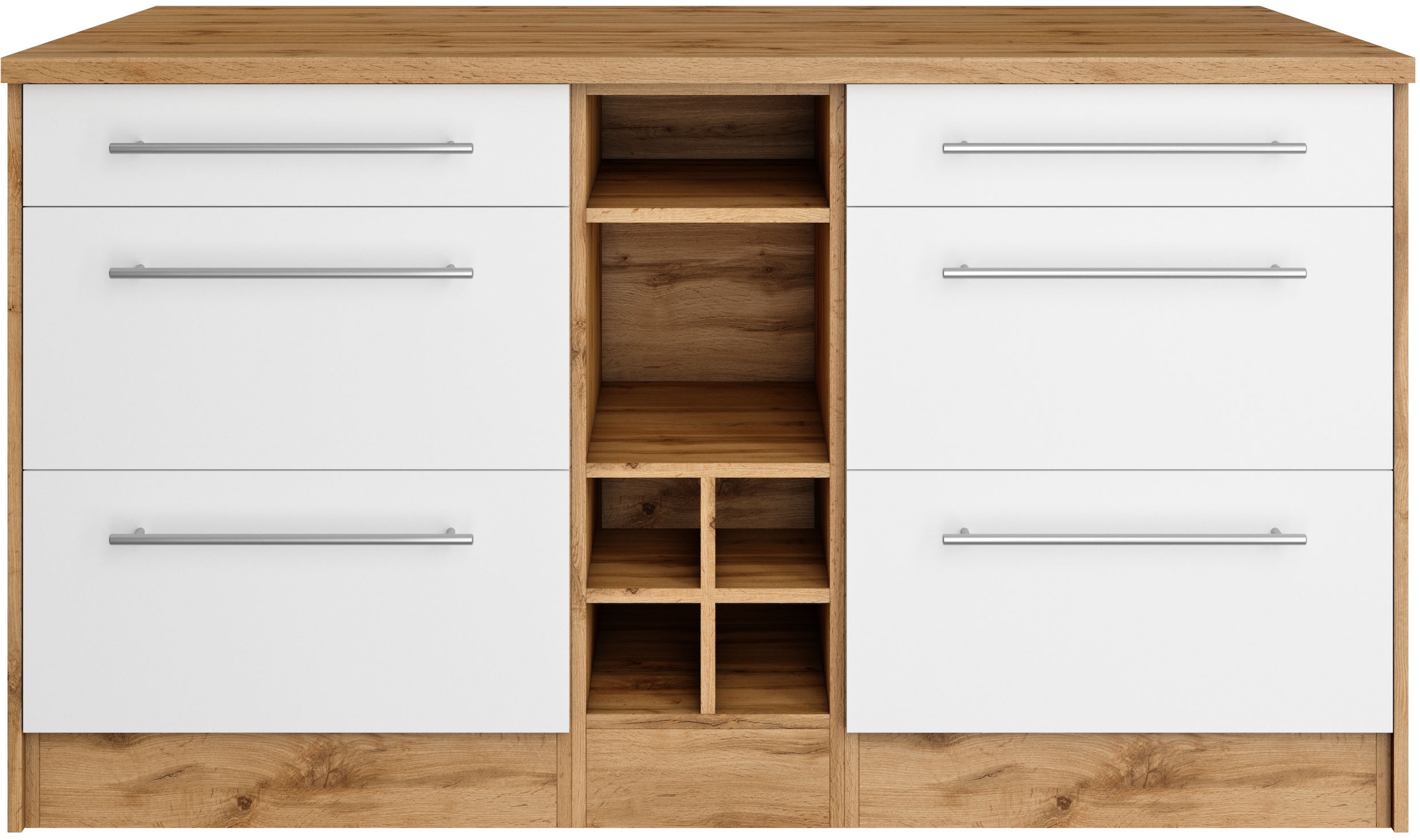KOCHSTATION Kücheninsel »KS-Wien«, Breite 153 cm, MDF-Fronten, Flaschenregal