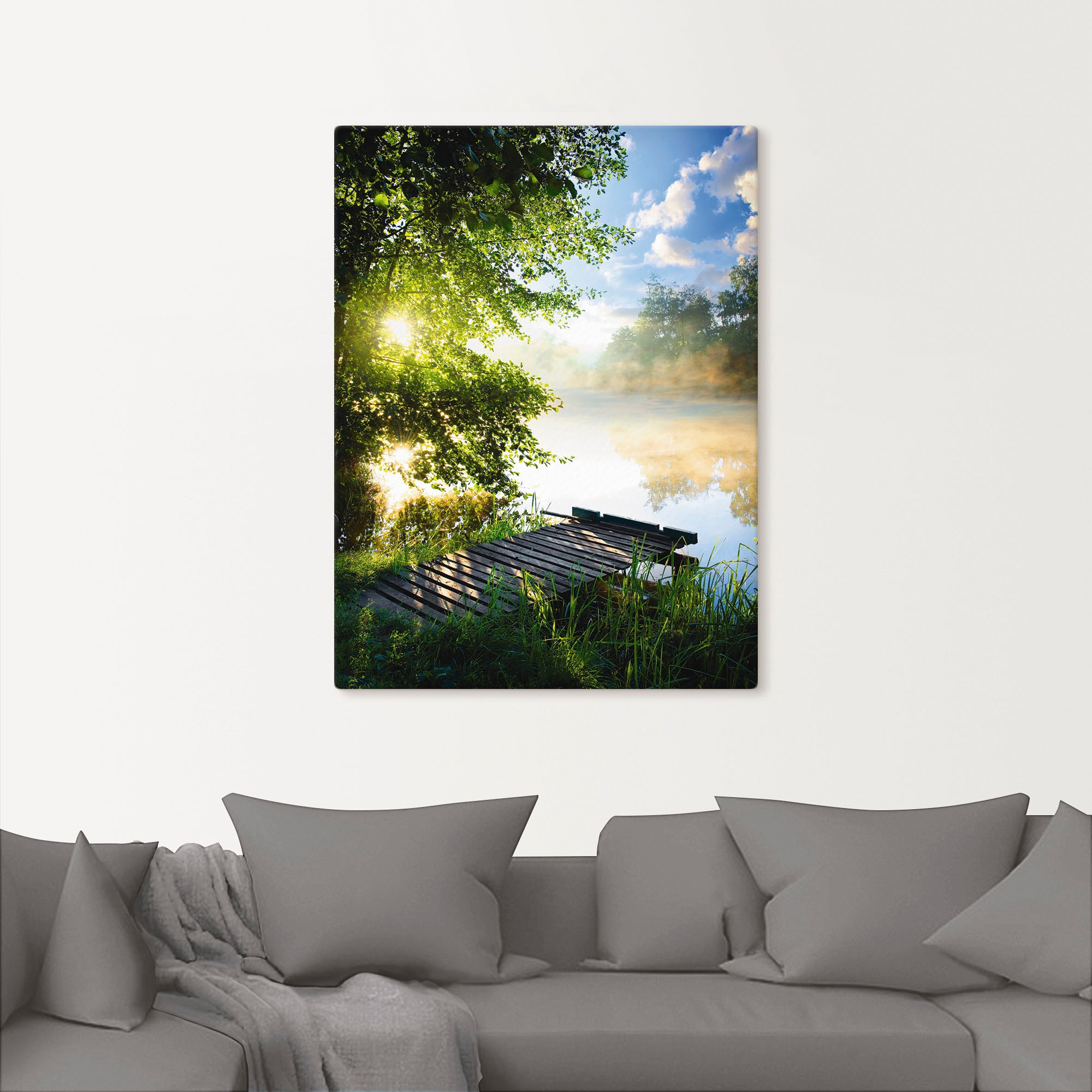 Artland Wandbild »Angelsteg am Morgen«, Gewässer, (1 St.), als Alubild, Outdoorbild, Leinwandbild, Poster, Wandaufkleber