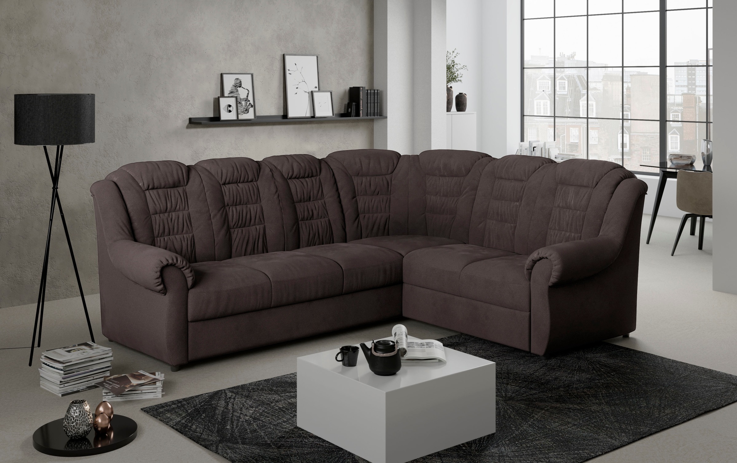 Home affaire Ecksofa »Boston L-Form«, mit hoher Rückenlehne, optional mit Bettfunktion und Stauraum