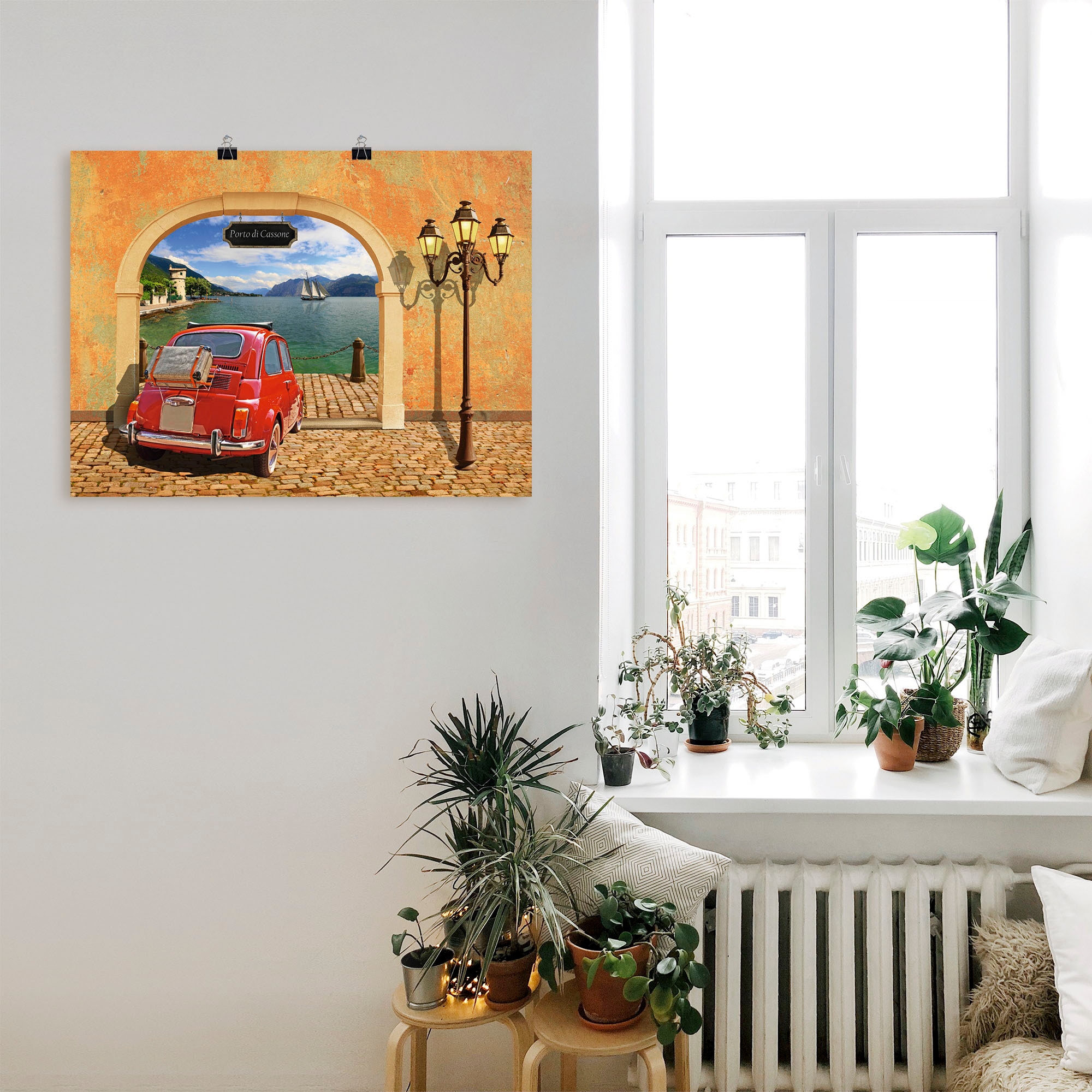 Artland Wandbild »Kleiner italienischer Hafen«, Auto, (1 St.), als Leinwandbild, Poster in verschied. Größen