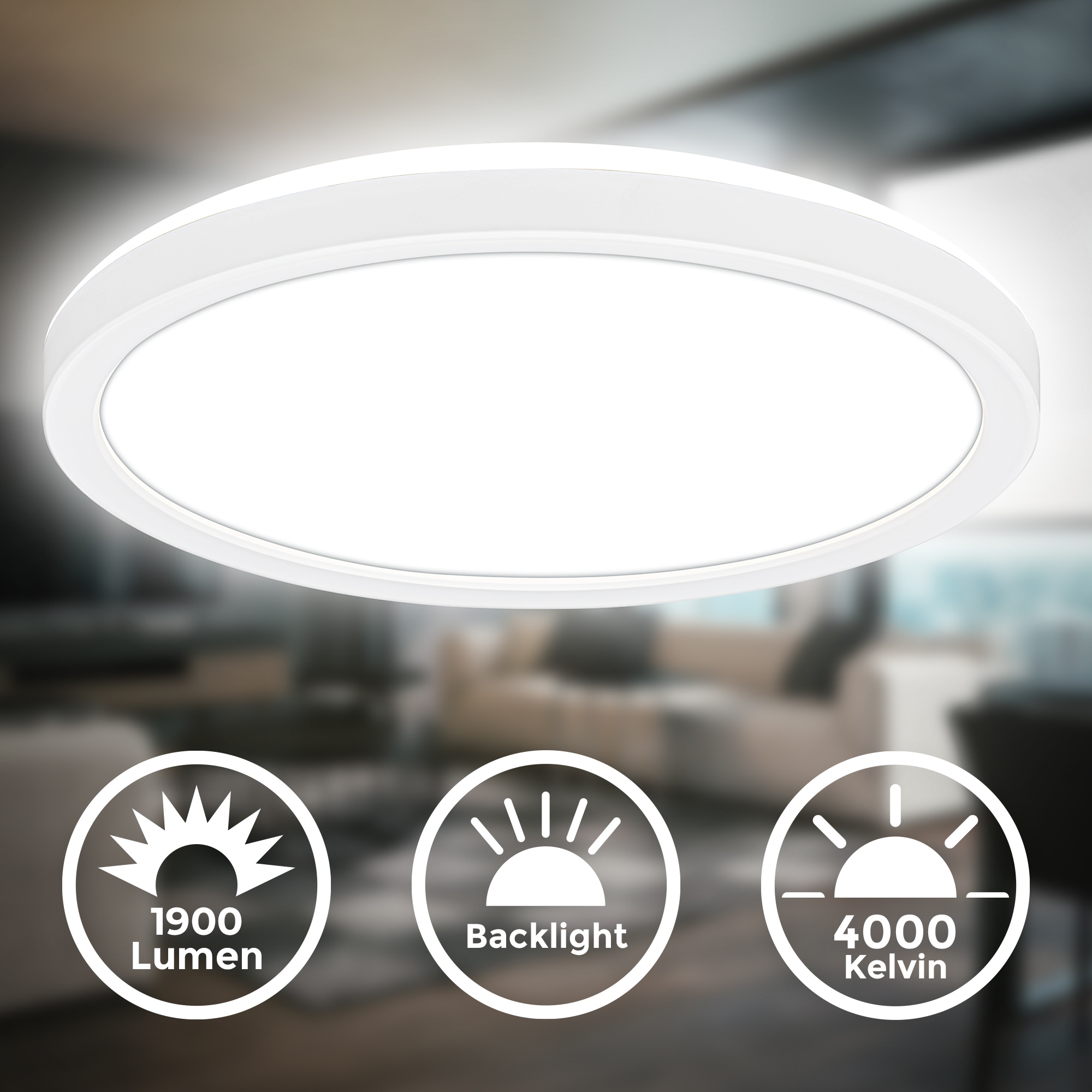B.K.Licht LED Deckenleuchte »BK_DL1598 Ultraflaches LED Panel mit Backlight, Deckenlampe«, 1 flammig, Leuchtmittel LED-Modul | LED fest integriert, 4.000K, 1.900 Lm, 16W, indirekte Hintergrundbeleuchtung, ⌀24cm, Weiß