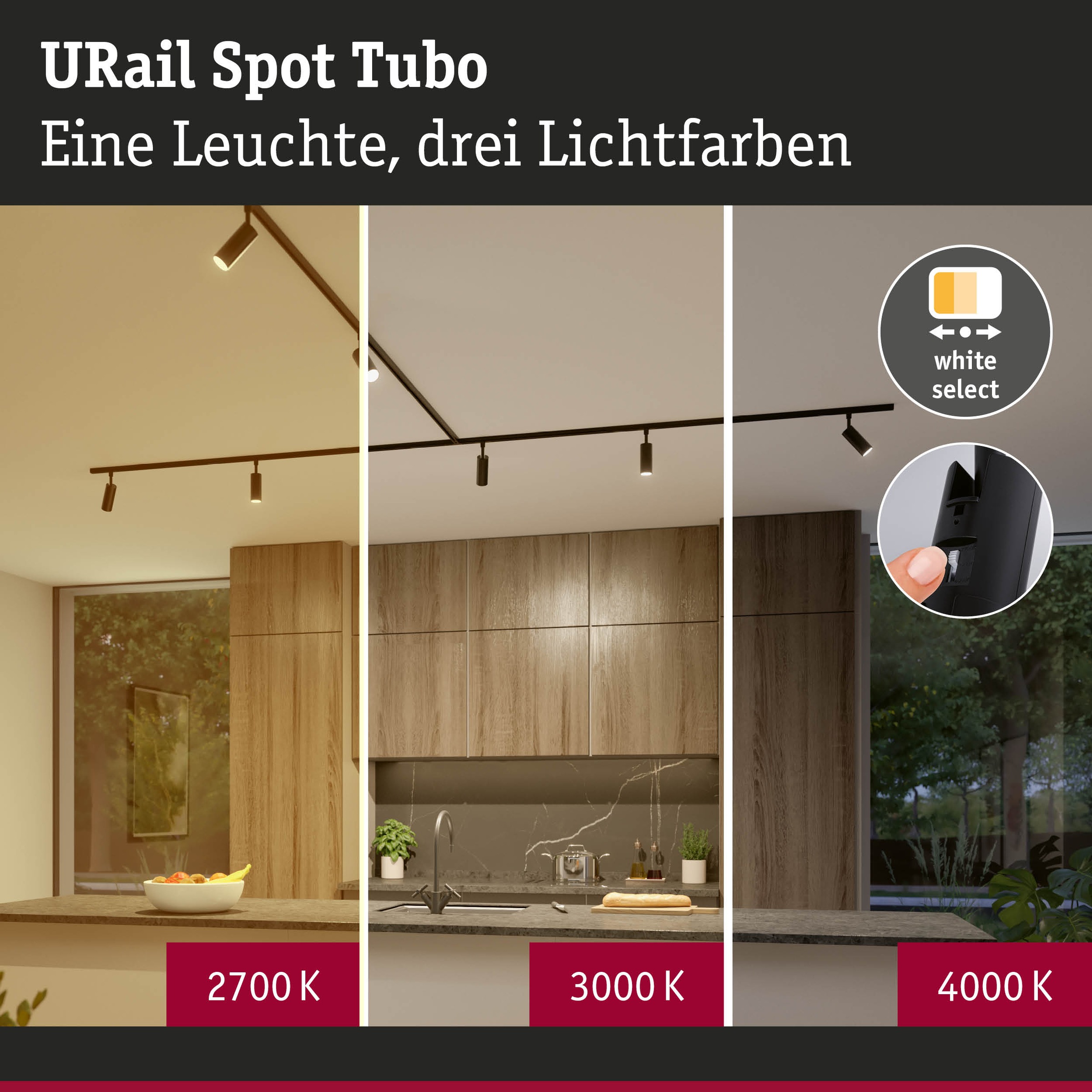 Paulmann Schienensystem-Leuchten »URail Spot Tubo 1x4W 2700-4000K 230V« LED-Modul 1 Stk. Farbwechsler Schwenkbarer Spot