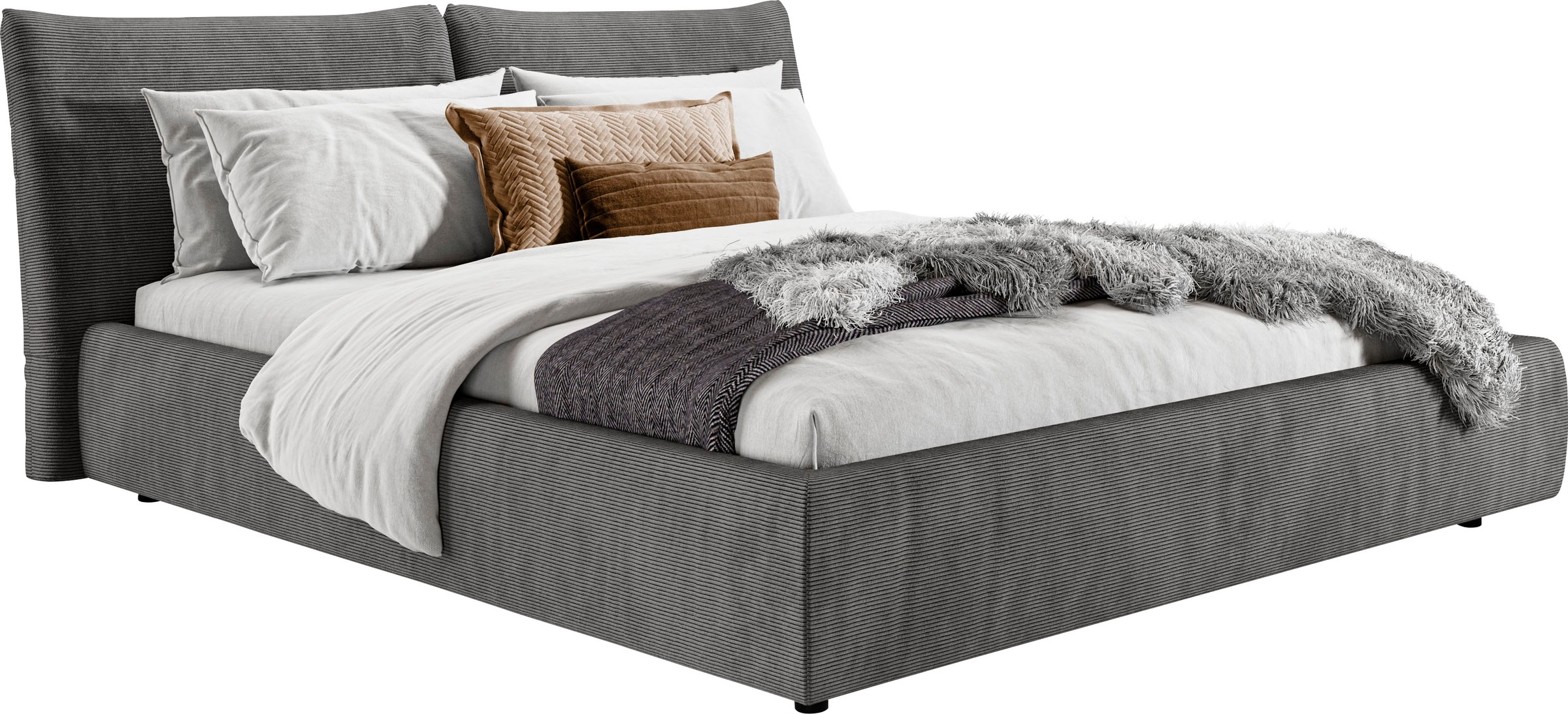 Polsterbett „Priora“, auch in NaturLEDER, Cord, belastbar bis 280kg, auch Überlänge 220 cm, anthrazit Feincord