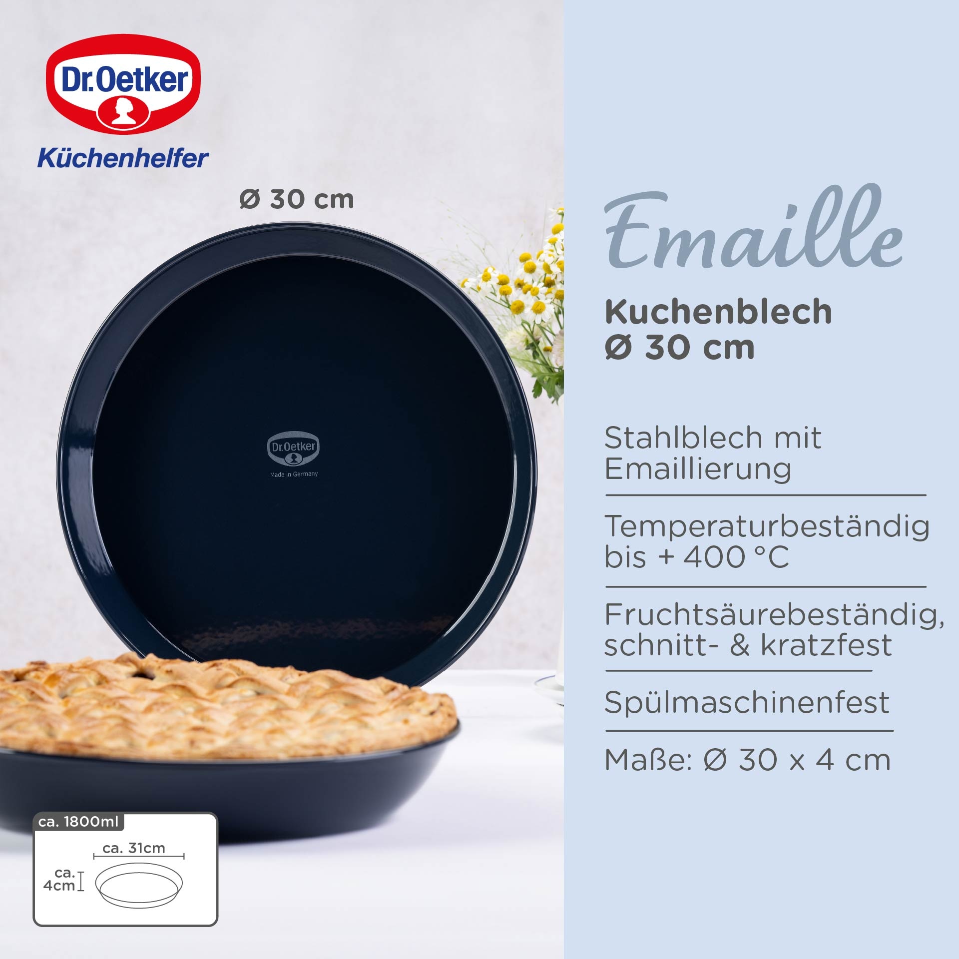 Dr. Oetker Küchenhelfer Kuchenblech »Back-Liebe Emaille, 30 cm« Emaille 1 Stk. tlg.