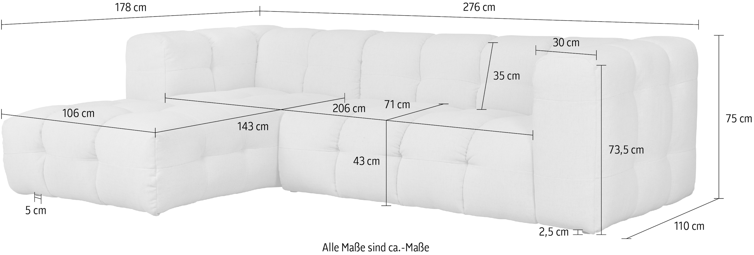 LeGer Home by Lena Gercke Ecksofa »TALISHA L-Form Designersofa, moderne Steppung, B/T/H: 276/178/75 cm«, aufwendig gepolstert, hoher Sitzkomfort