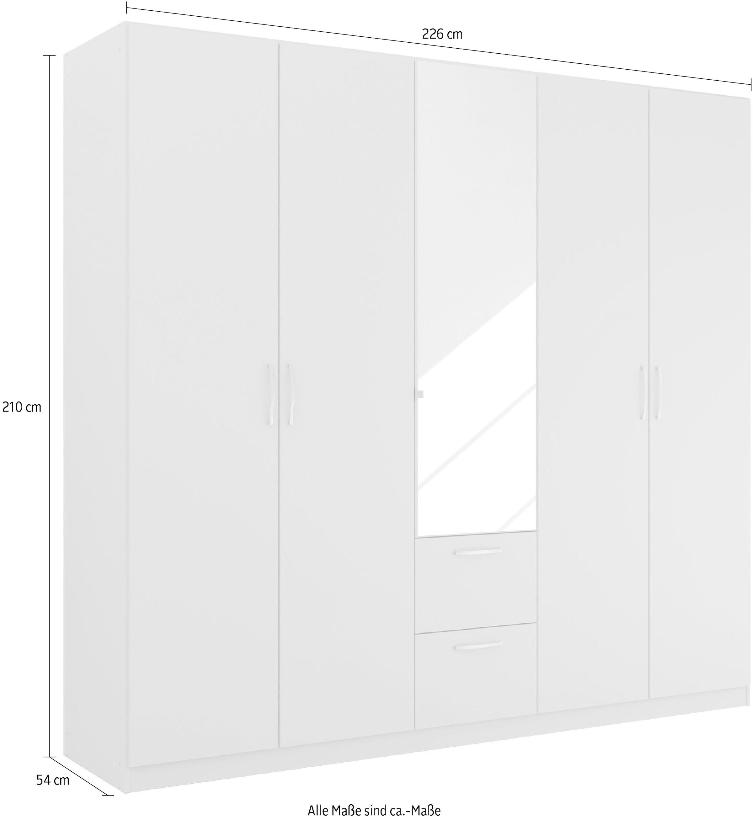 rauch Drehtürenschrank »Kleiderschrank Schrank Garderobe Ankleide PURE BY QUADRA SPIN« Breiten: 181/226/271 cm, Höhe 210 cm,  mit Spiegel, in puristischem Design, Griffe alufarben MADE IN GERMANY