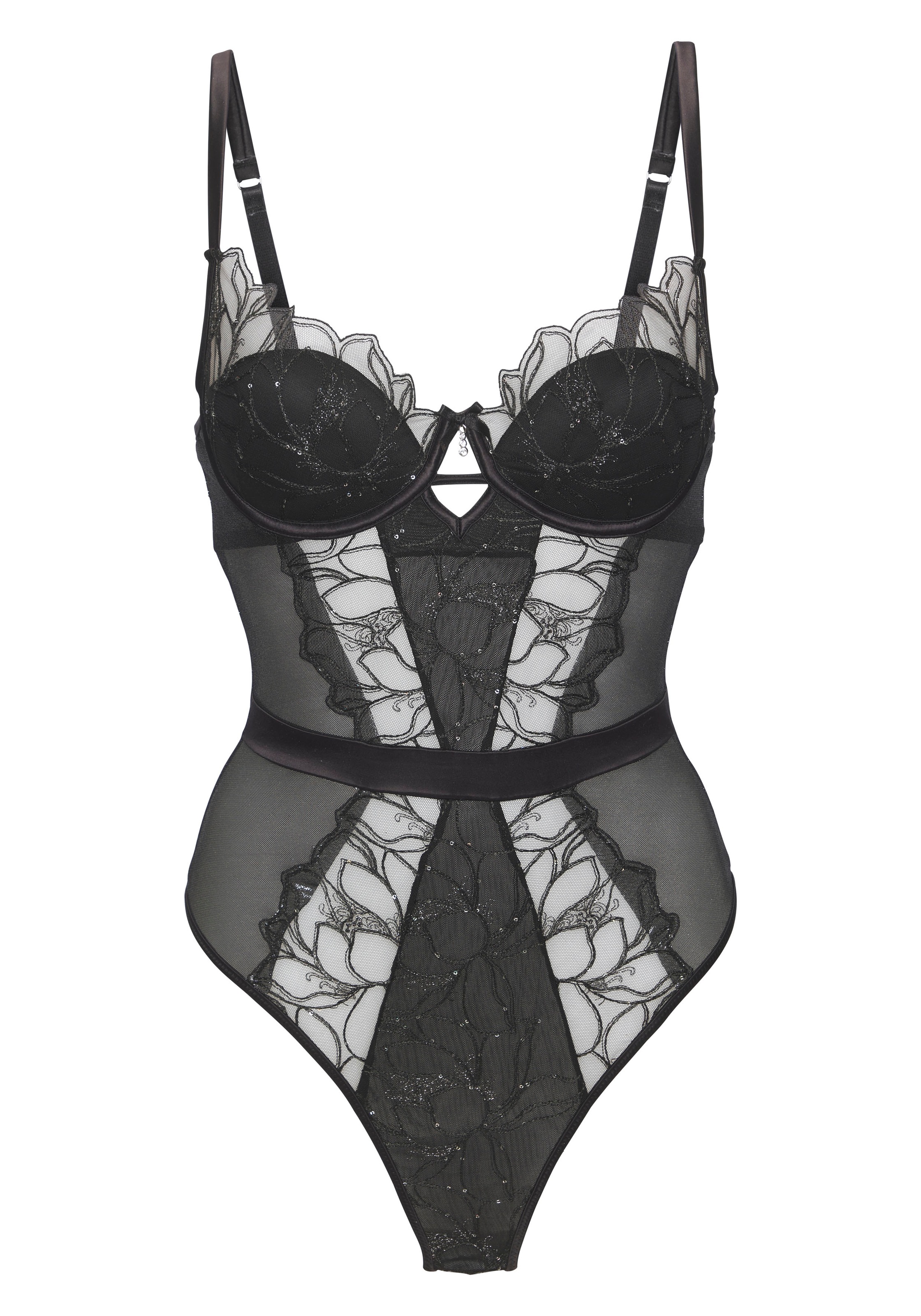 LASCANA Stringbody, aus edler Spitze und schimmerndem Soft-Mesh, sexy Dessous