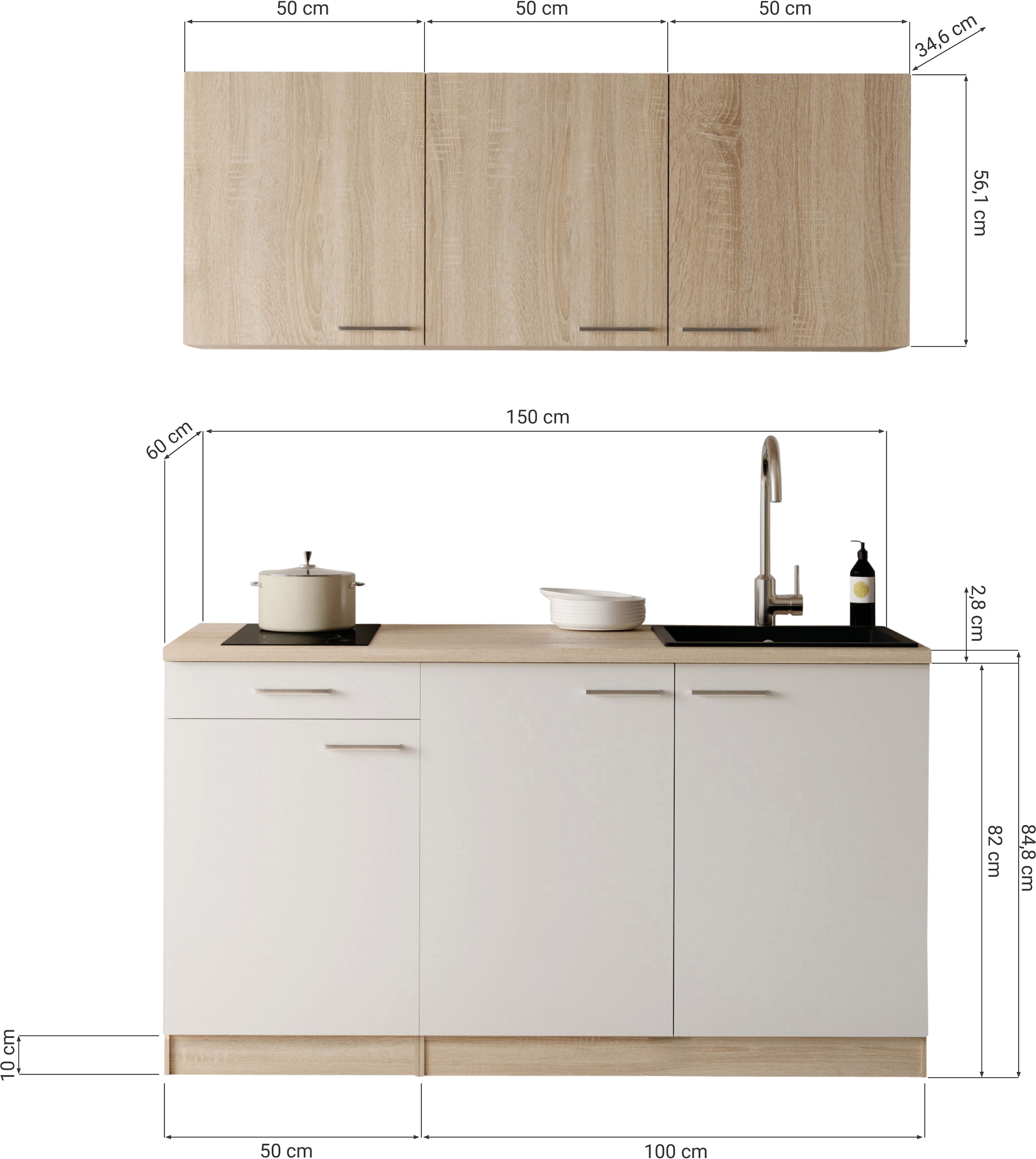 RESPEKTA Pantryküche »Ingrid, inkl. Mikrowelle« zerlegt, wahlweise mit Kühlschrank, Soft-Close-Funktion, Breite 150 cm