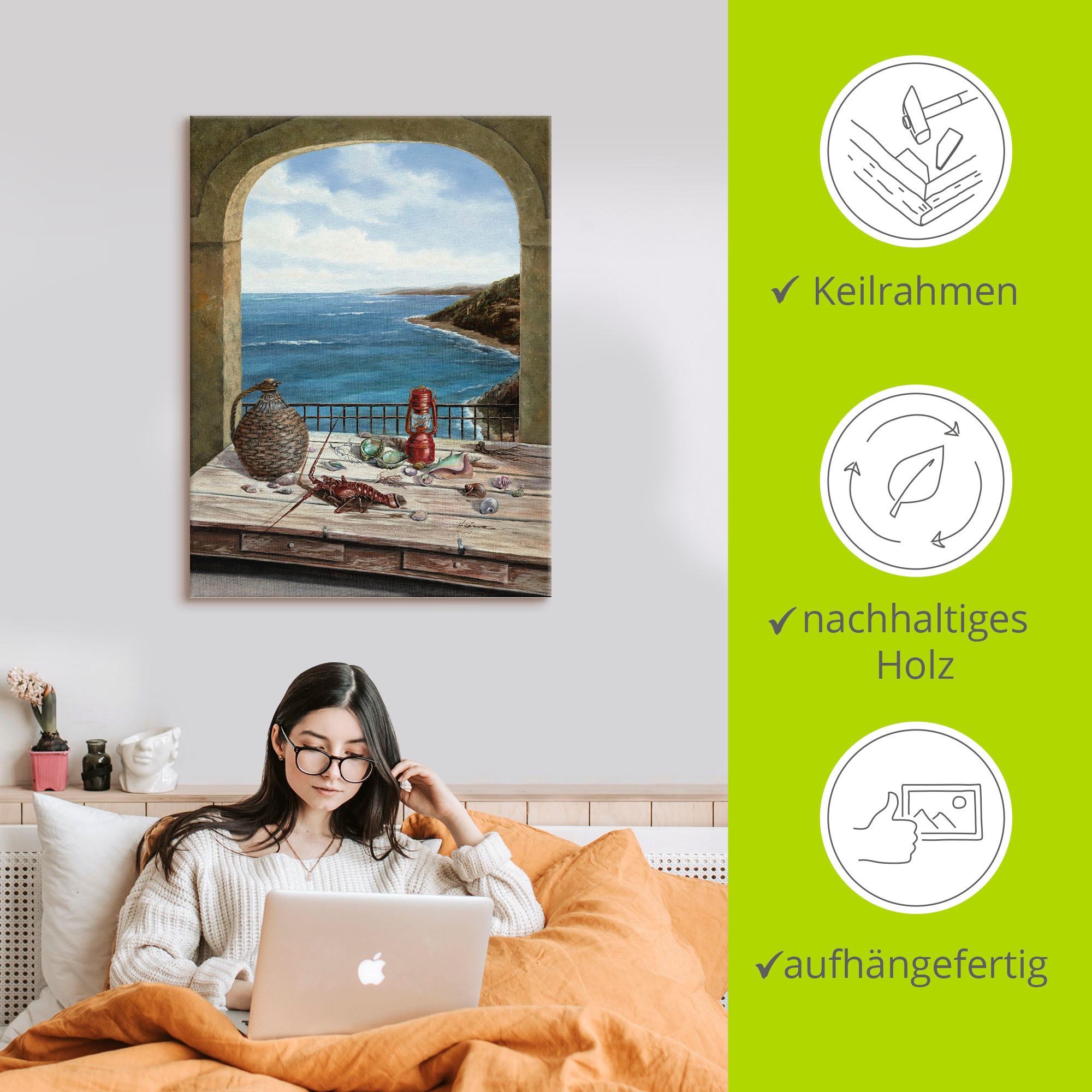 Artland Wandbild »Stillleben am Meer«, Fensterblick, (1 St.), als Alubild, Outdoorbild, Leinwandbild, Poster, Wandaufkleber