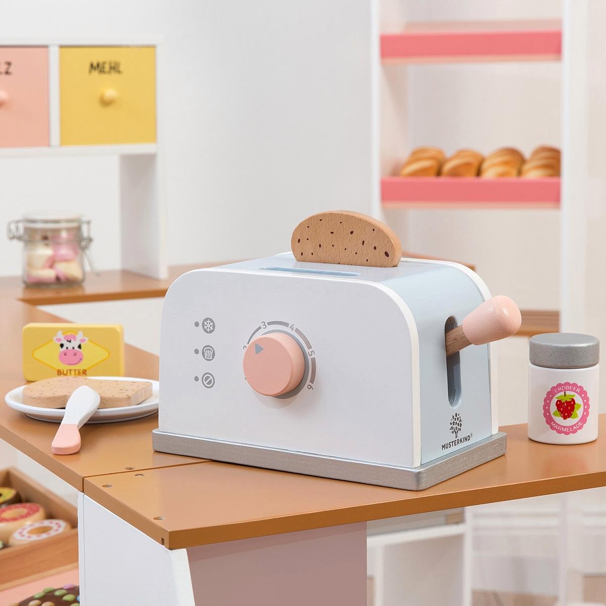 MUSTERKIND® Kinder-Toaster »Olea, weiß/graublau«, mit drehbaren Knopf