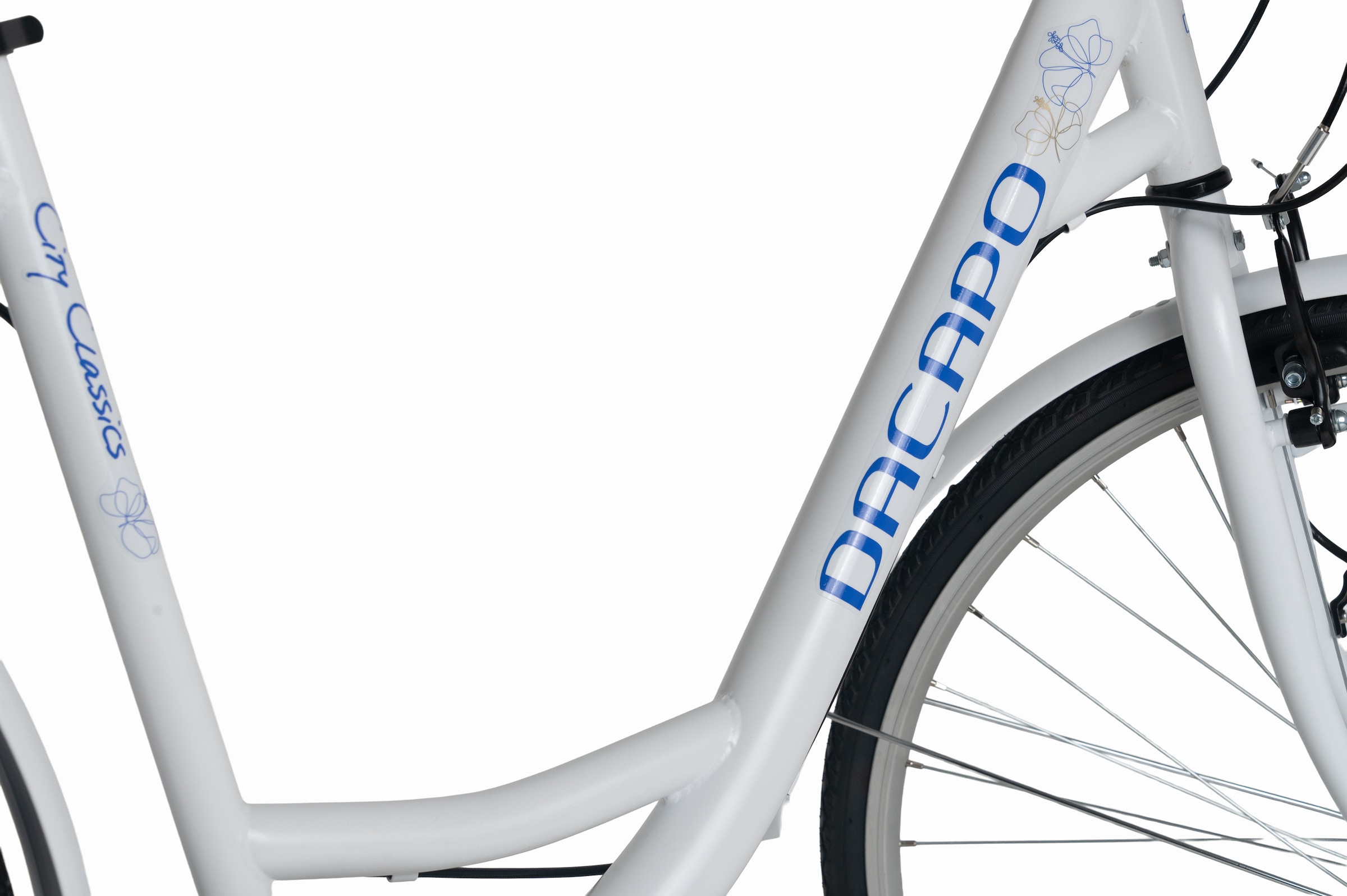 Dacapo Cityrad »DaCapo Citybike 28'' Cantaloupe weiß-blau mit Korb RH 48 cm« 6 Gang Shimano Tourney Schaltwerk Kettenschaltung