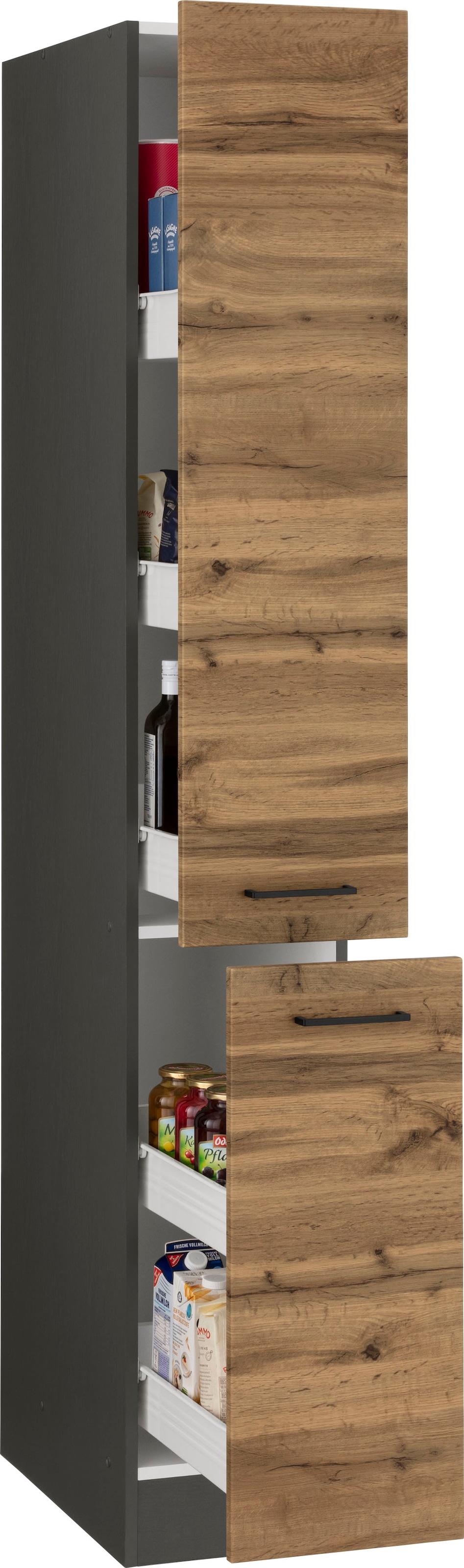 KOCHSTATION Apothekerschrank »KS-Trier«, 30 cm breit, 200 cm hoch, mit 2 Auszügen und 5 Ablagen