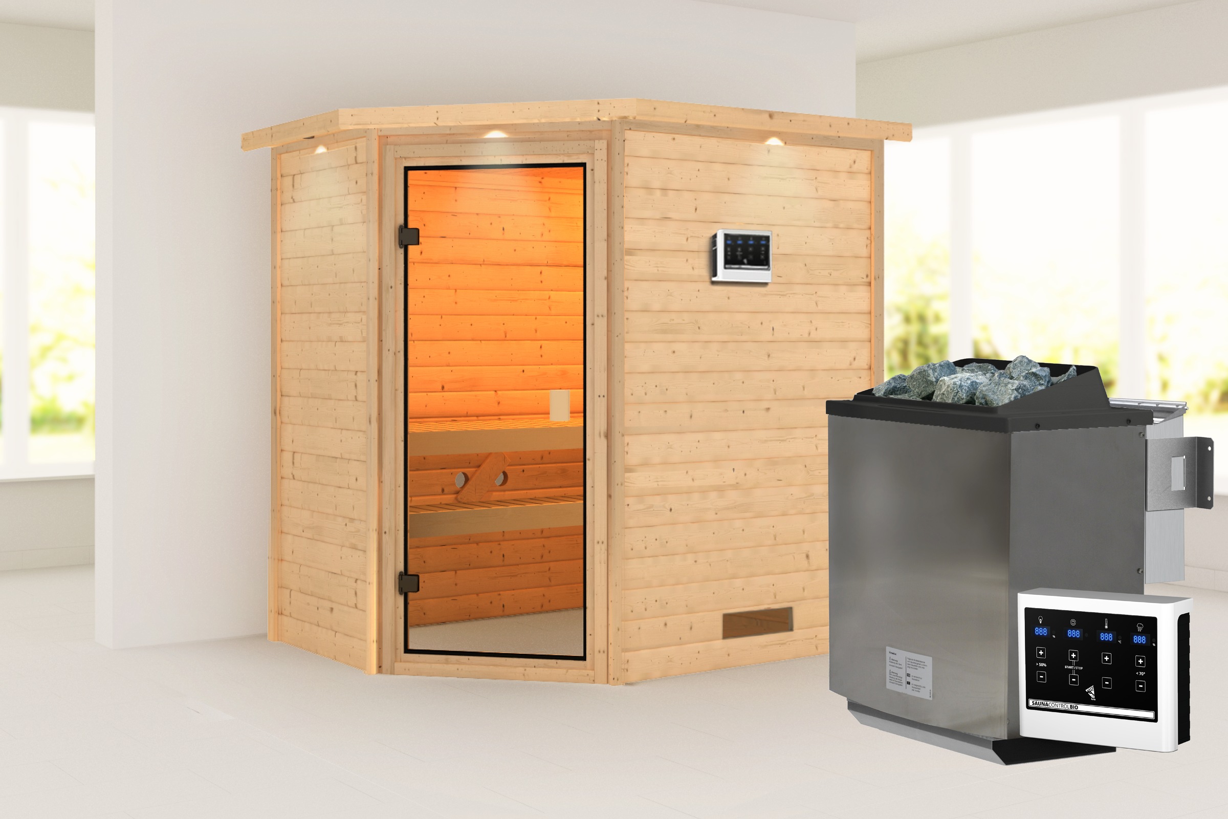 Karibu Sauna »"Juli" mit bronzierter Tür und Kranz SET, naturbelassen mit O günstig online kaufen