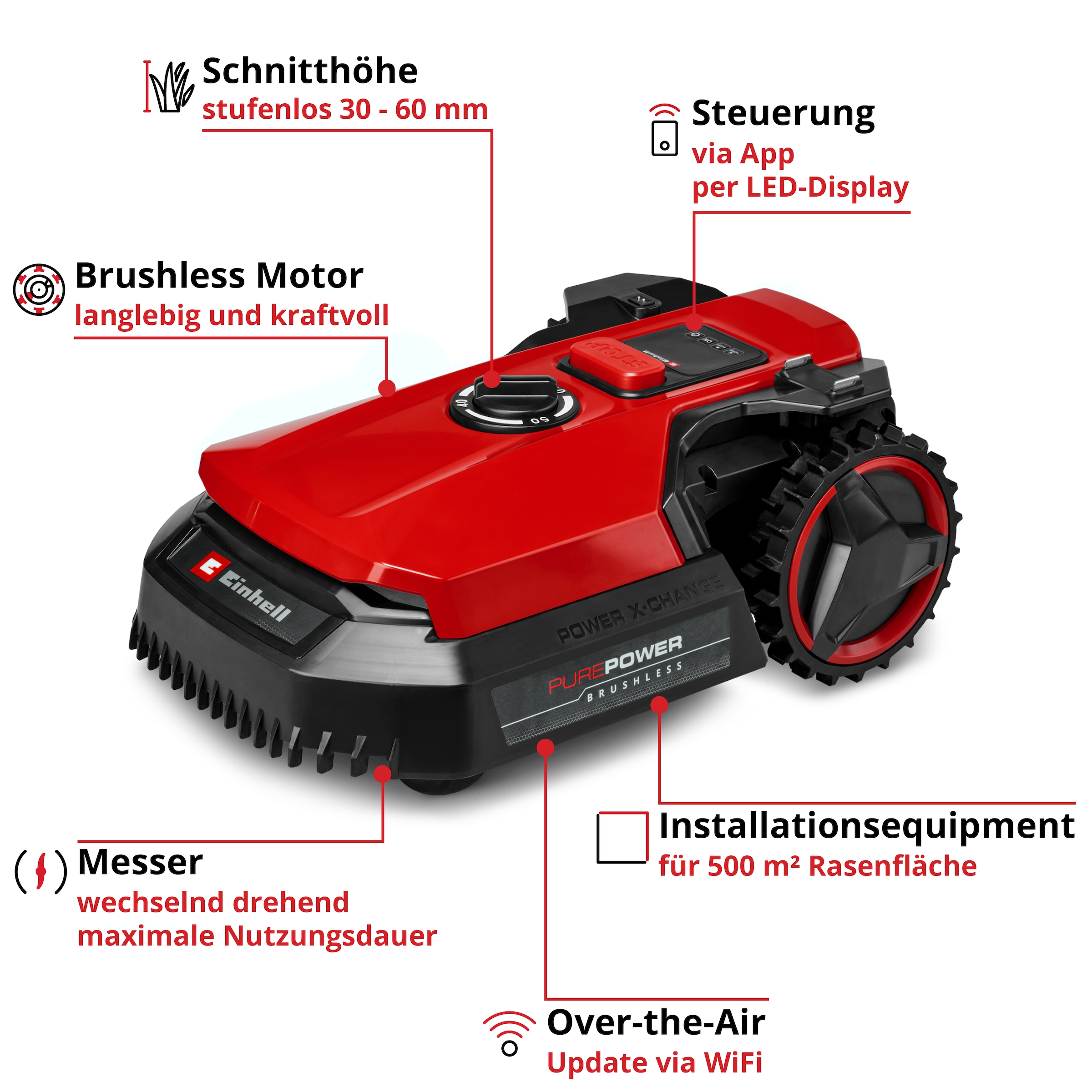 Einhell Rasenmähroboter »»FREELEXO 500««, (7 St.), Inkl. 2,5 Ah Plus Akku und Ladestation