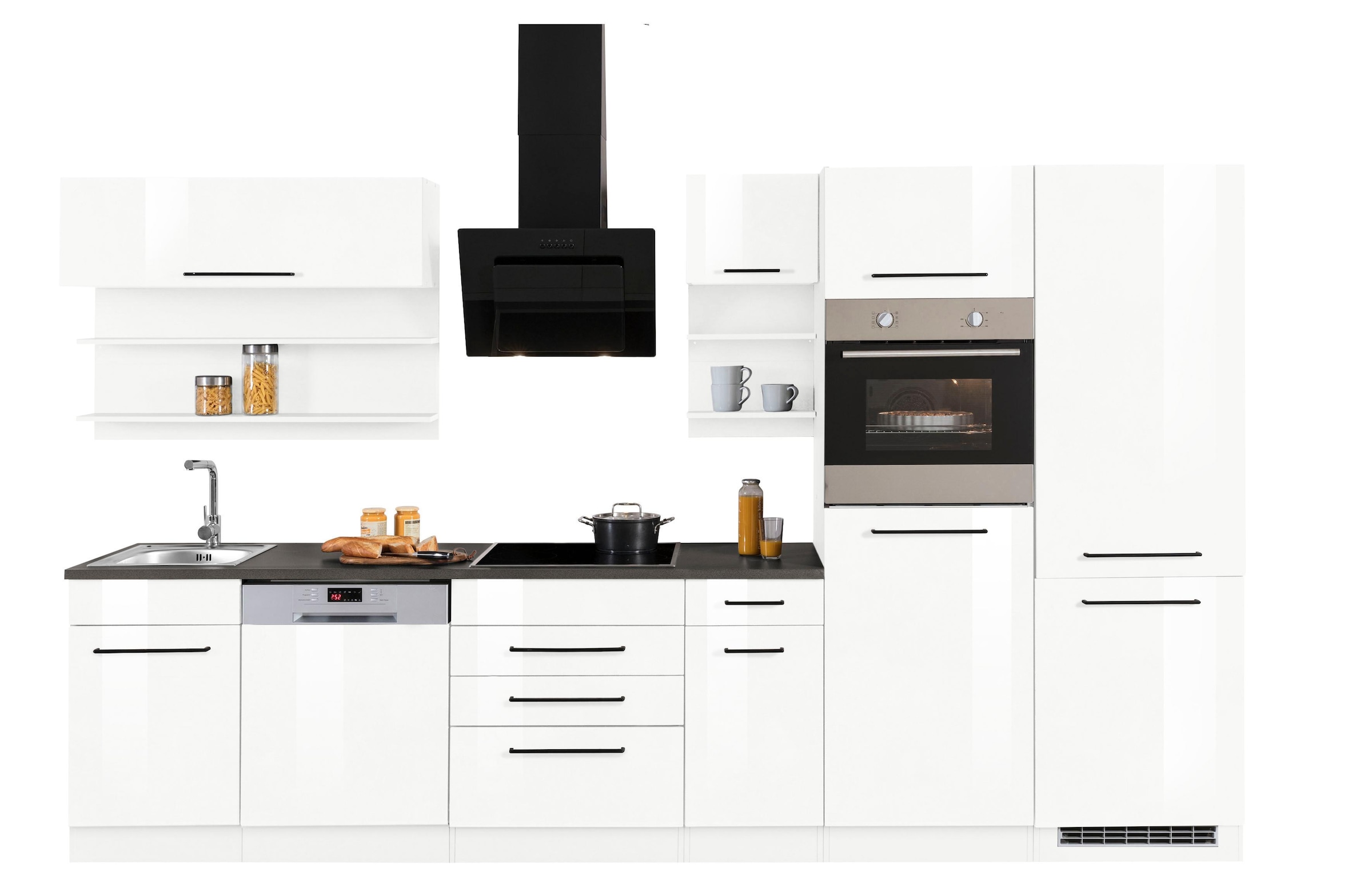 KOCHSTATION Küchenzeile »KS-Tulsa«, ohne E-Geräte, Breite 330 cm, schwarze Metallgriffe, MDF Fronten