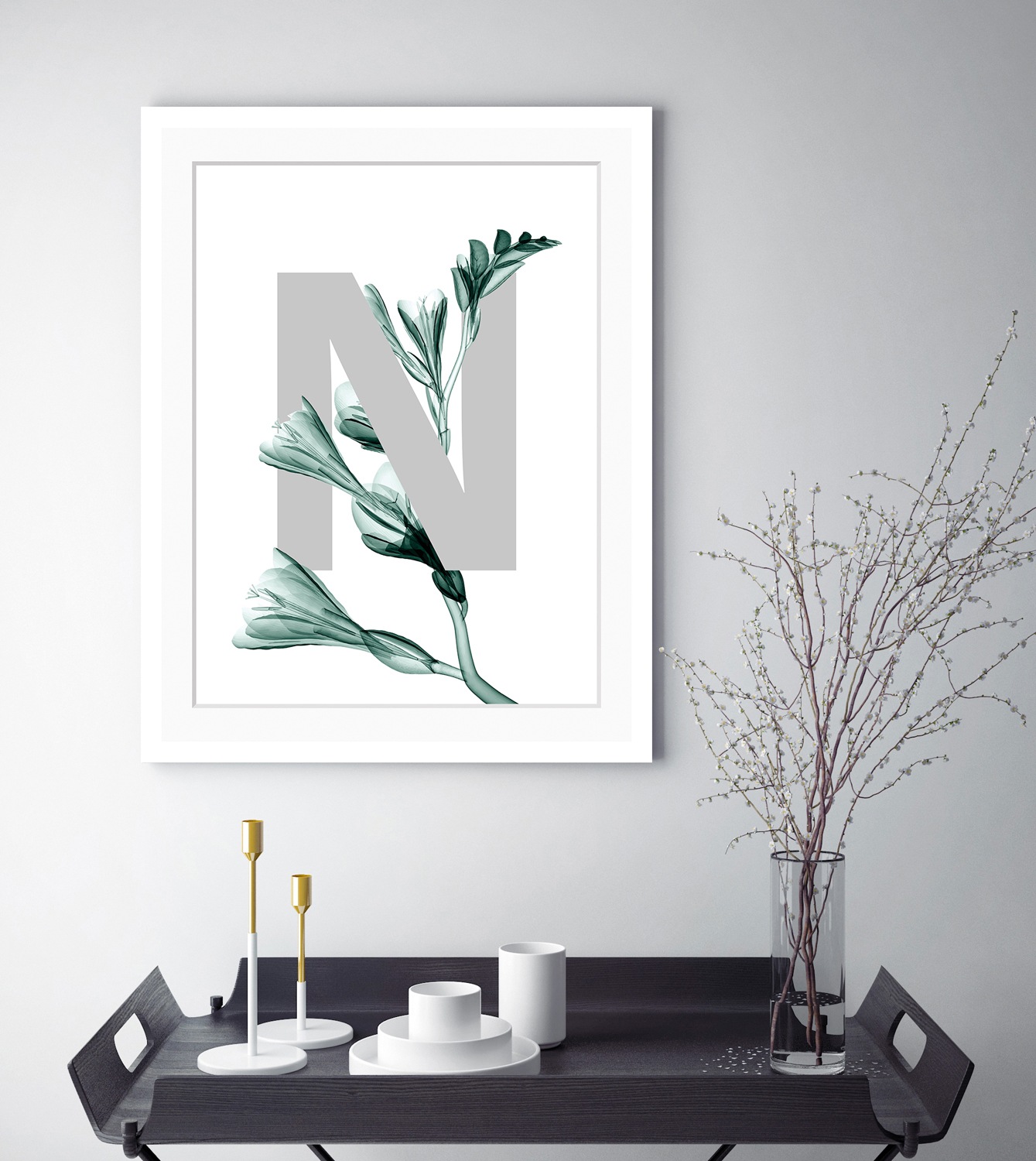 queence Bild »N-Flower«, Buchstaben, Blätter, Blume, gerahmt günstig online kaufen