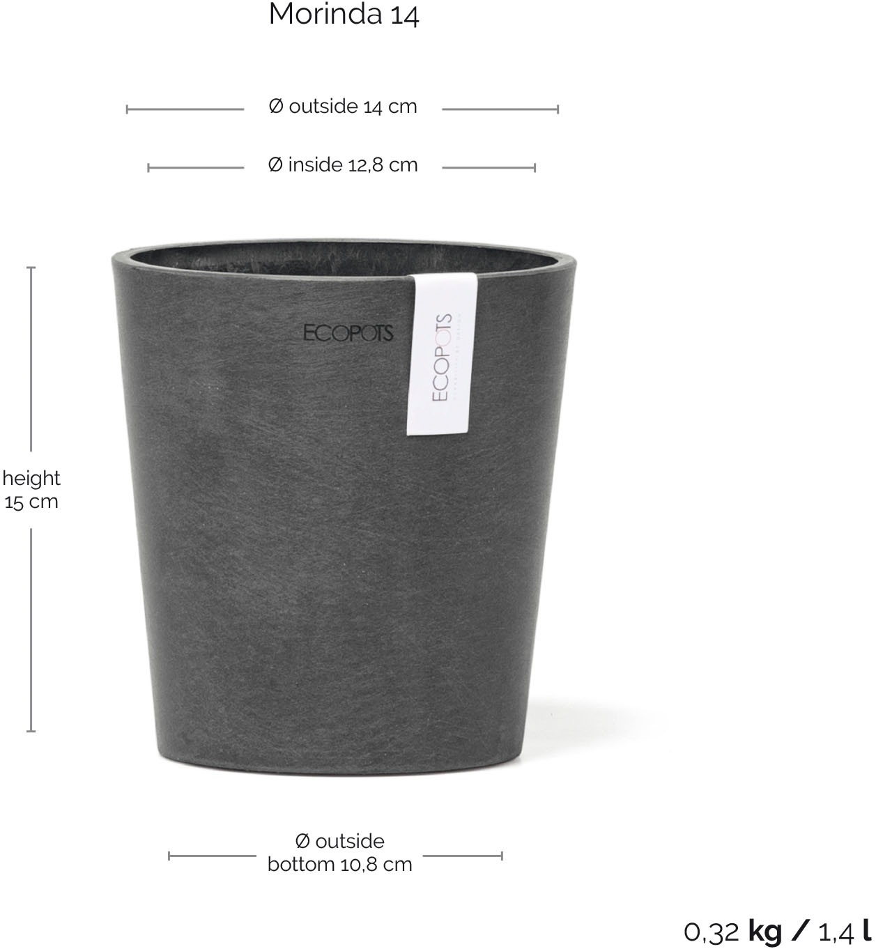 ECOPOTS Blumentopf »Morinda« ØxH: 14,2x16 cm