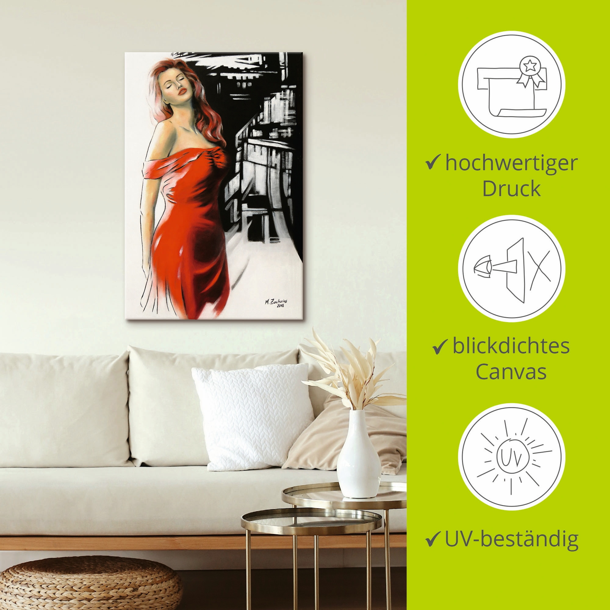 Artland Wandbild »Schönheit im roten Kleid«, Frau, (1 St.), als Alubild, Outdoorbild, Leinwandbild, Poster, Wandaufkleber