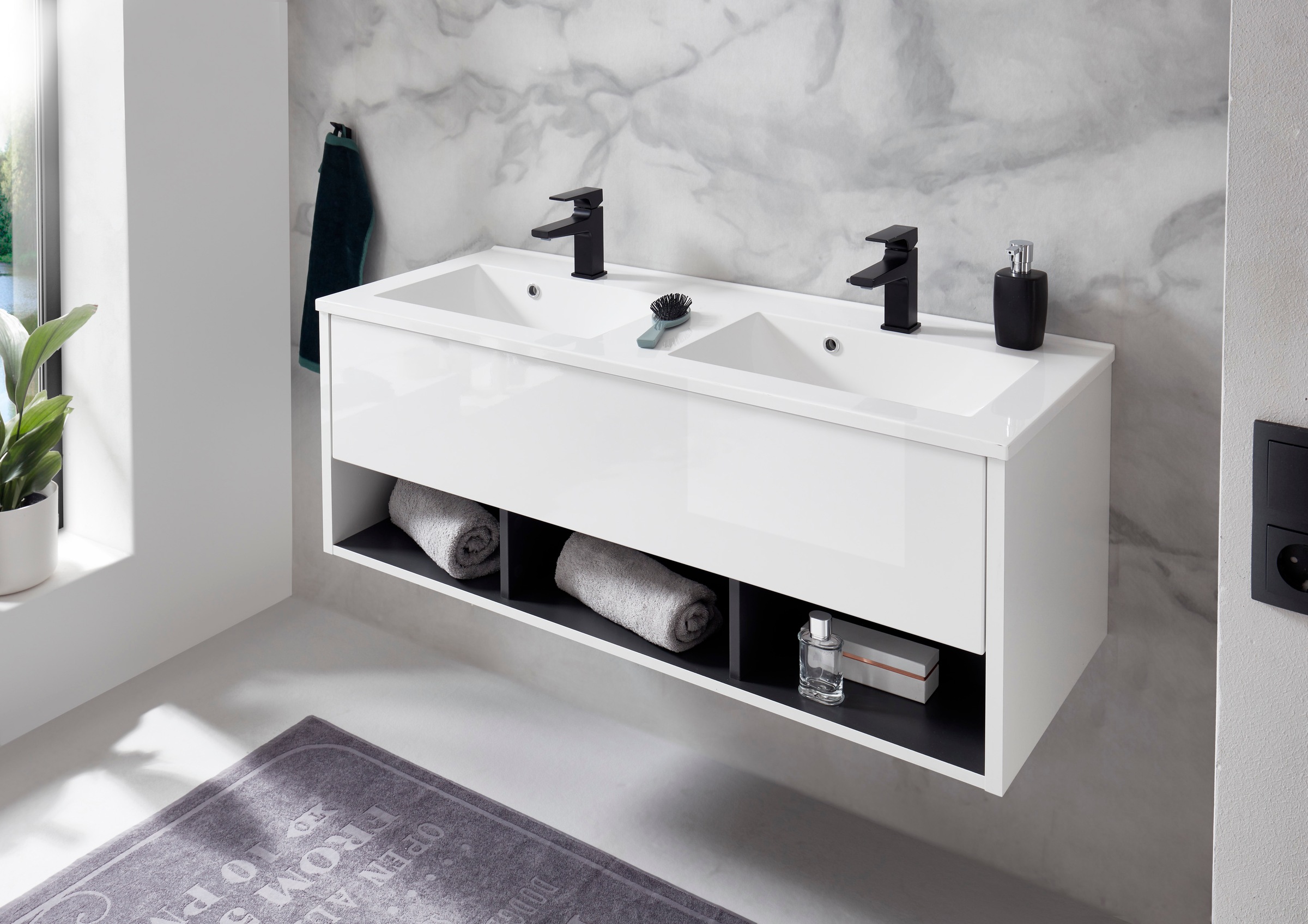 Places of Style Waschtisch »Studio Line, Waschtisch inkl. Waschbecken, modernes Design«, in zwei Farben verfügbar, ausreichend Stauraum