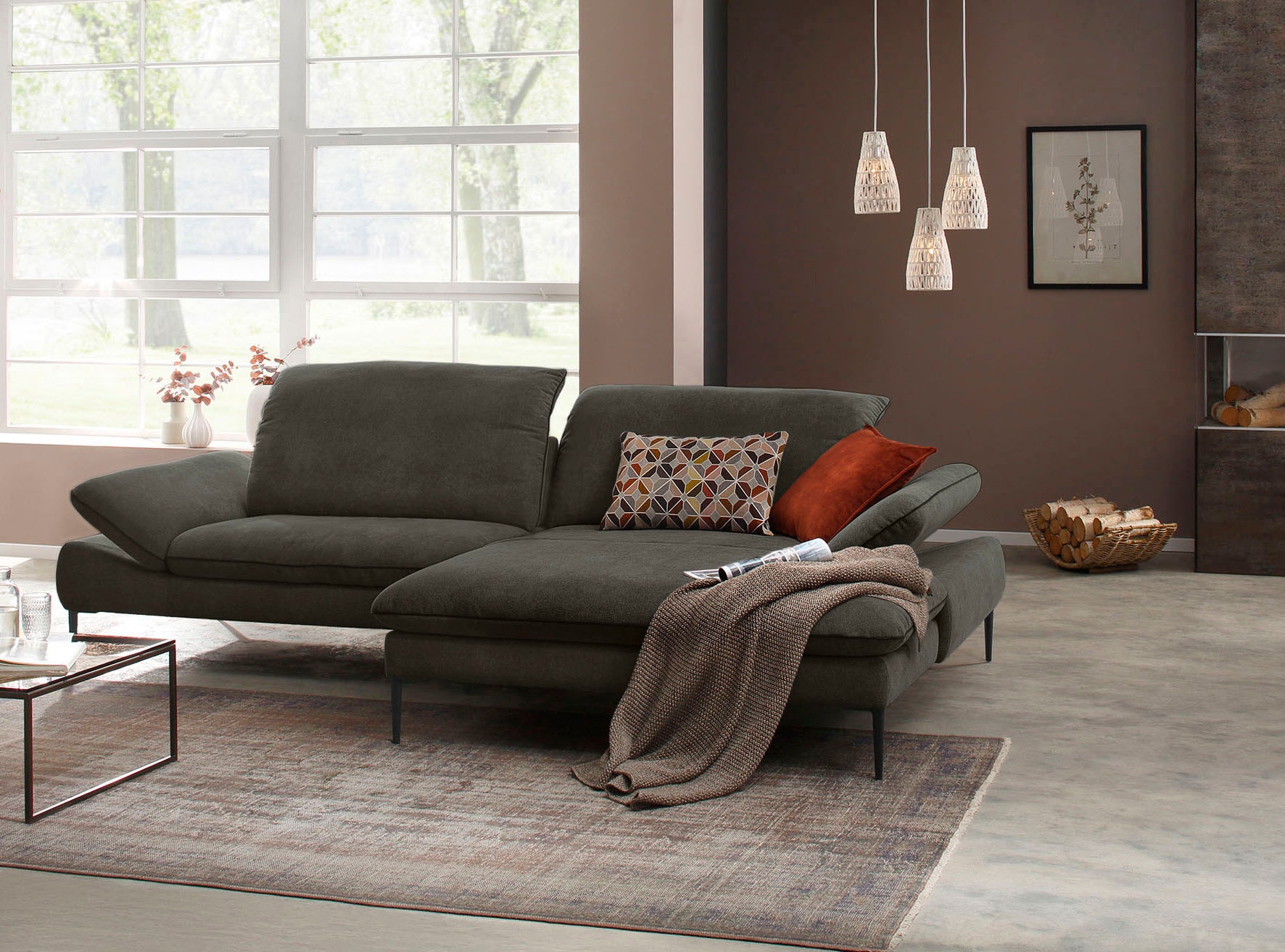 W.SCHILLIG Ecksofa »enjoy&MORE, Designsofa, elegant und bequem, L-Form«, Sitztiefenverstellung, Füße schwarz pulverbeschichtet, Breite 294 cm