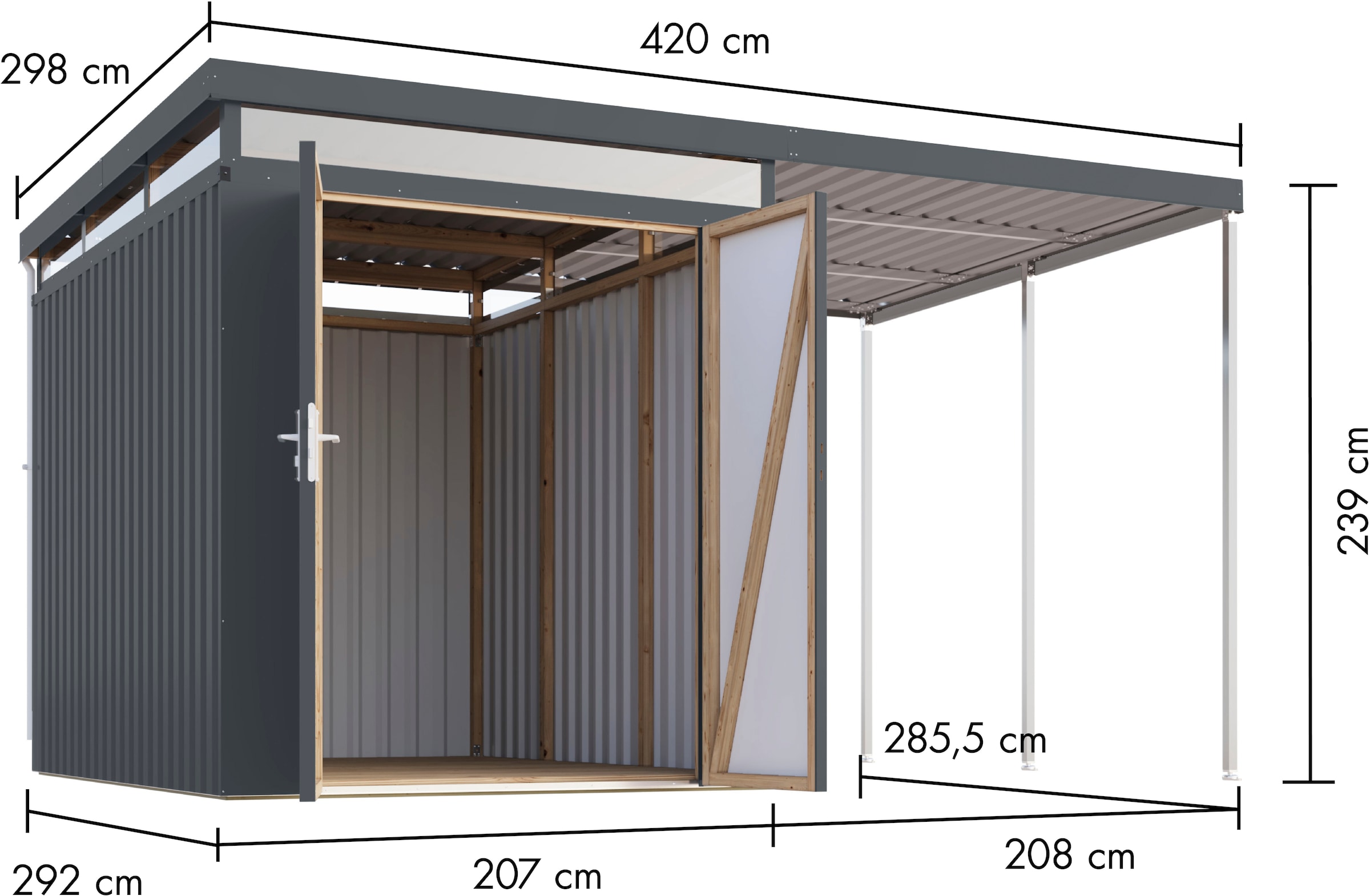Karibu Gerätehaus »Titanium 2,5 SET mit Anbaudach« Made in Germany