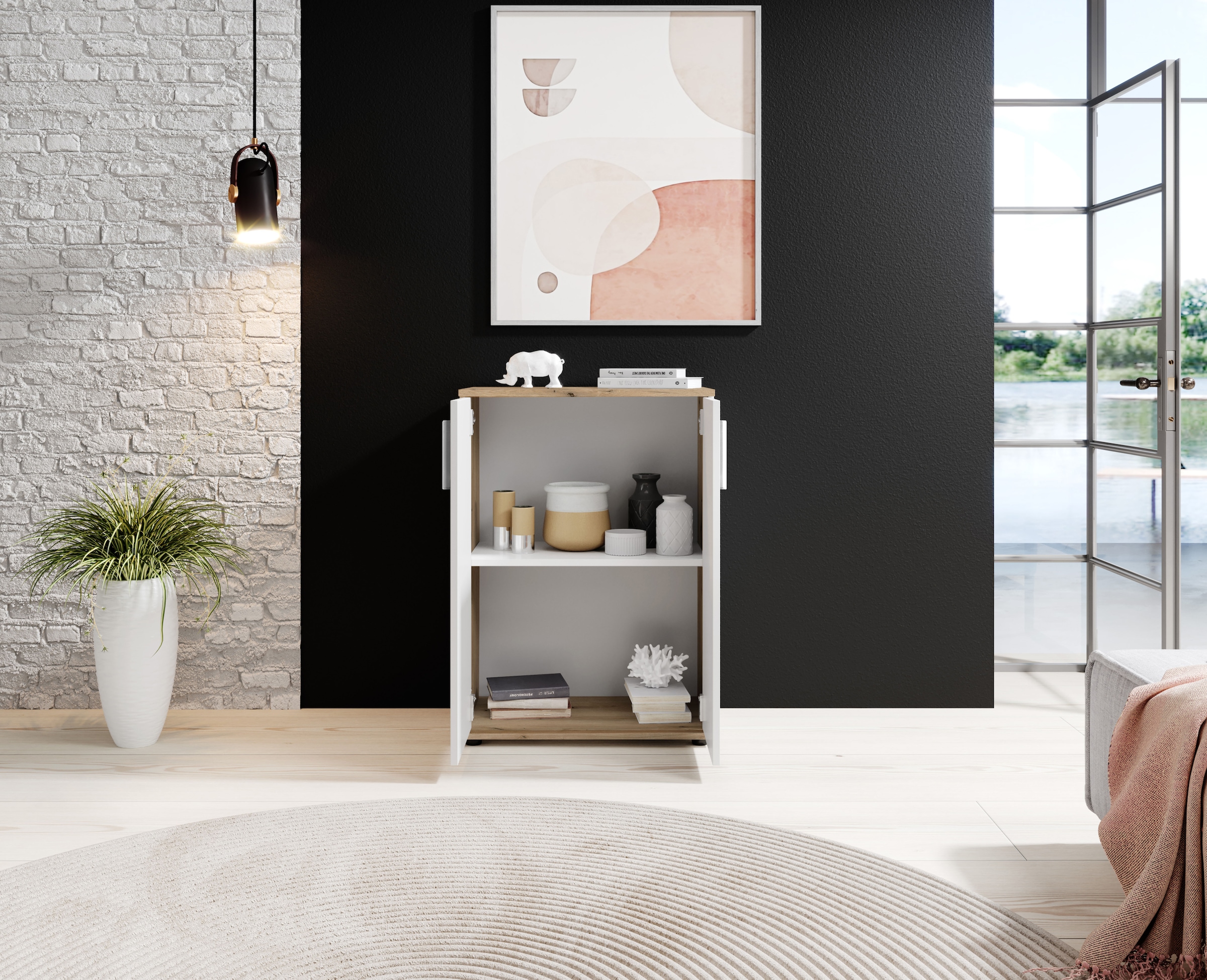 HBZ Kommode »BC-Drift-2, Mehrzweckschrank Stellmaß BxHxT 60x84x35 cm«, (1 St.), Schrank mit 2 Türen und 1 Einlegeboden