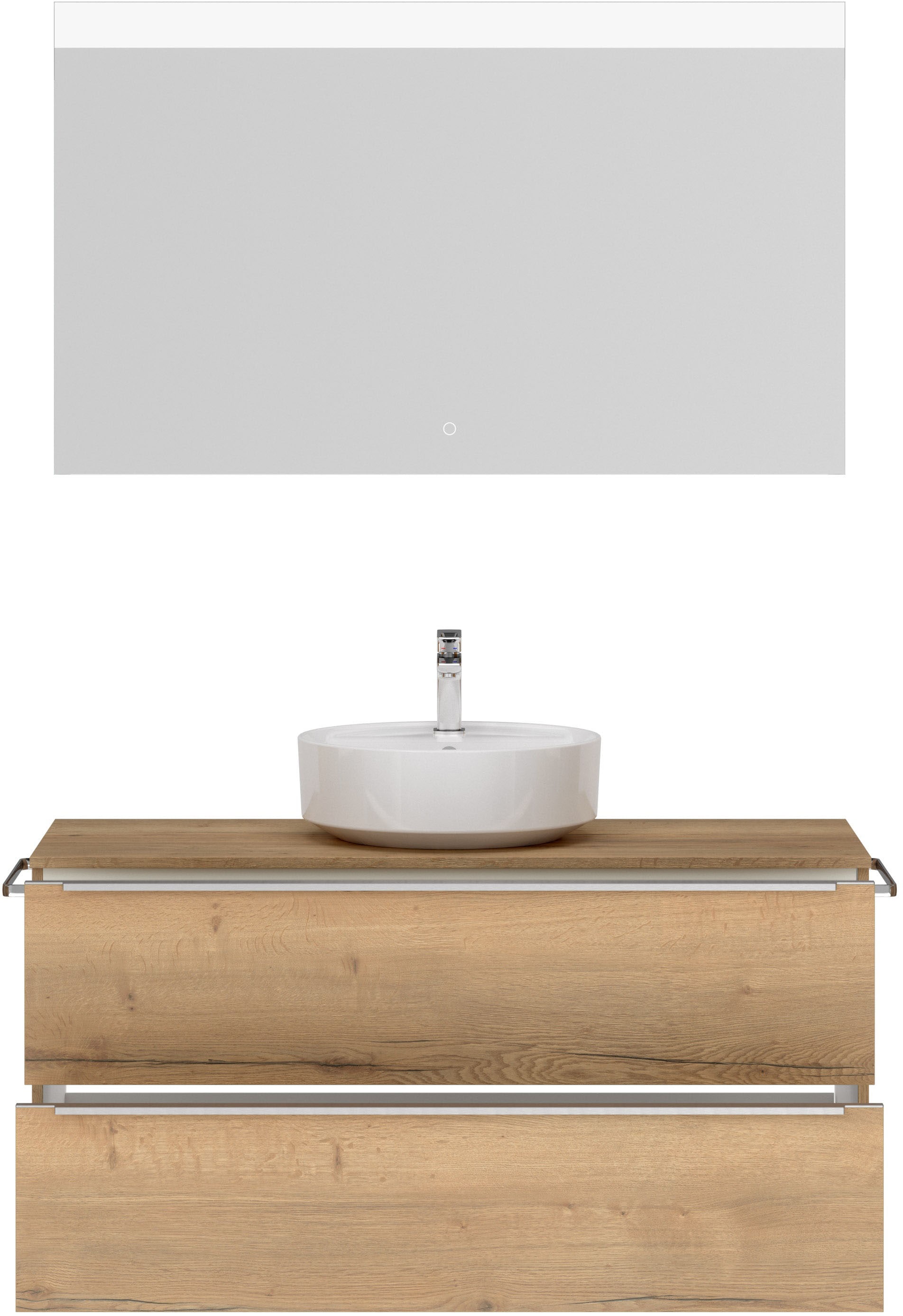 nobilia® Badmöbel-Set »Alvene«, (2 St., vormontiert, mit Soft-Close), inkl. Spiegel mit Touch-Sensor, in vier Breiten